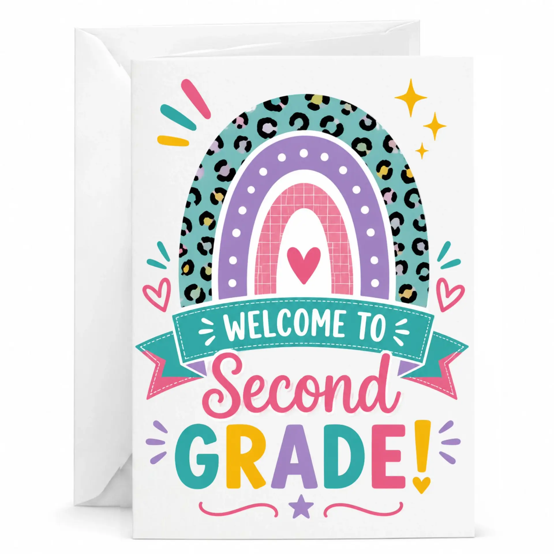 Greeting Card Welcome to Second Colorful Rainbow Design Printed Stationery for Educational Achievement Celebrations