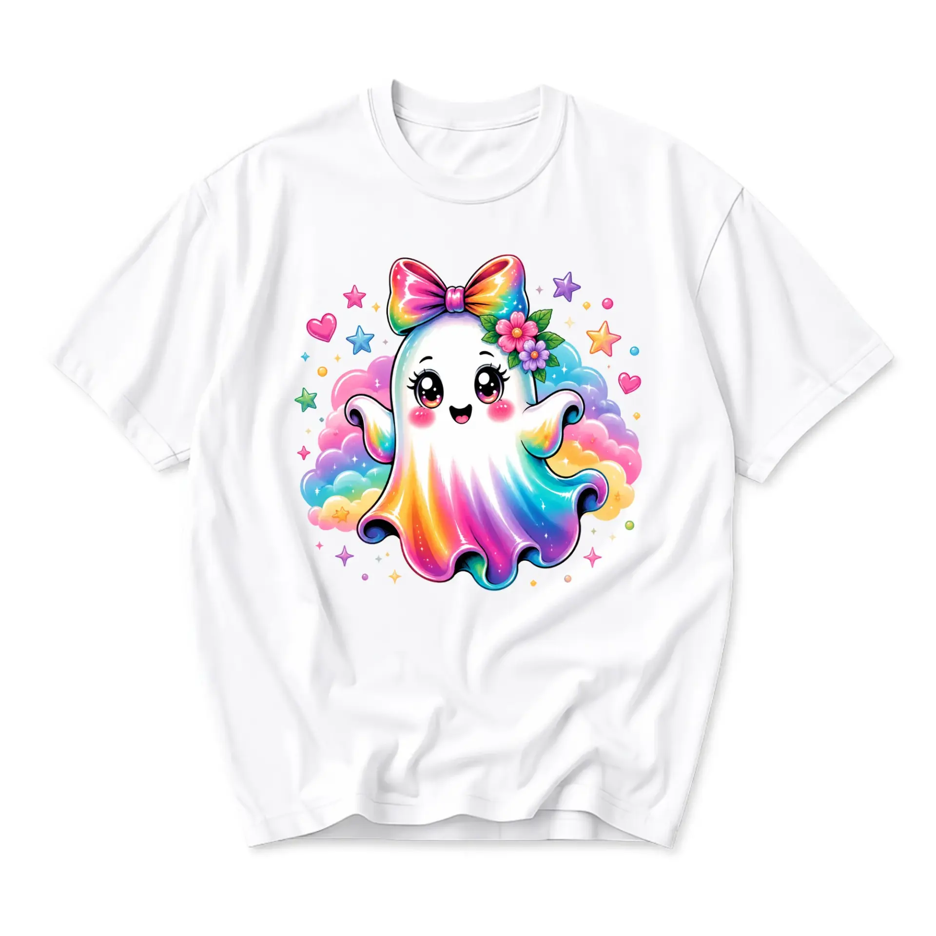 Graphic Tee Unisex Rainbow Ghost Shirt Cute Pastel Aesthetic Apparel for Casual Everyday Wear and Self Expression