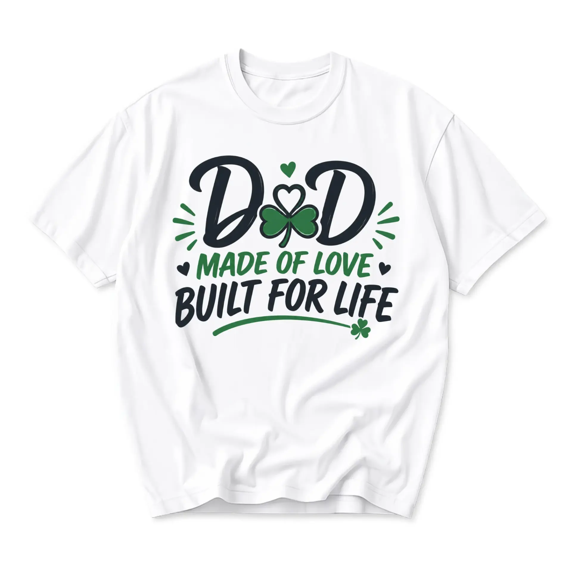 Funny Shirt Dad Made of Love Built for Life Shamrock Graphic Print Unisex Crew Neck Casual Everyday Short Sleeve Tee