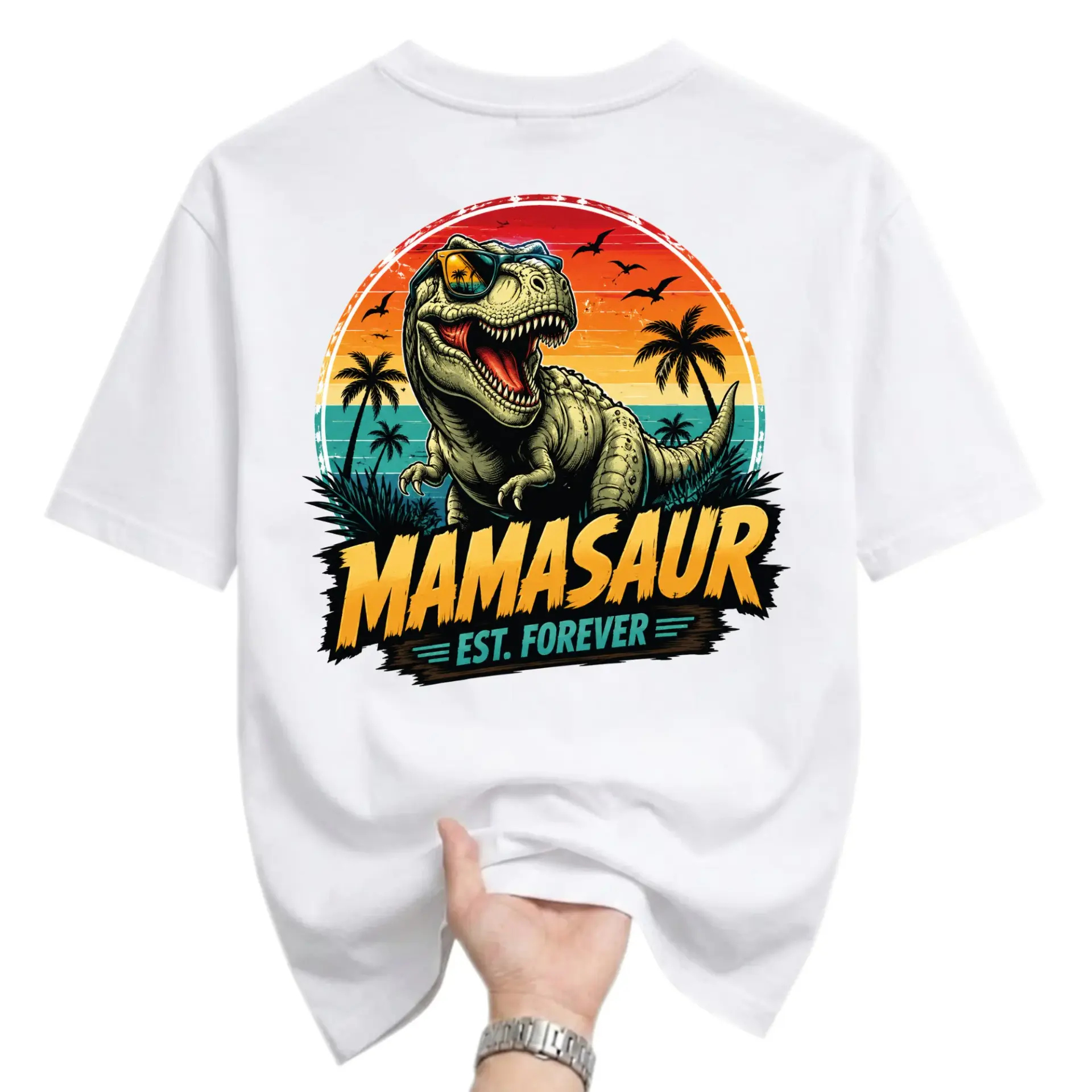 Funny Shirt Mamasaur Est Forever Dinosaur Graphic Tee Unisex Casual Crew Neck T-Shirt Soft Cotton Blend Top