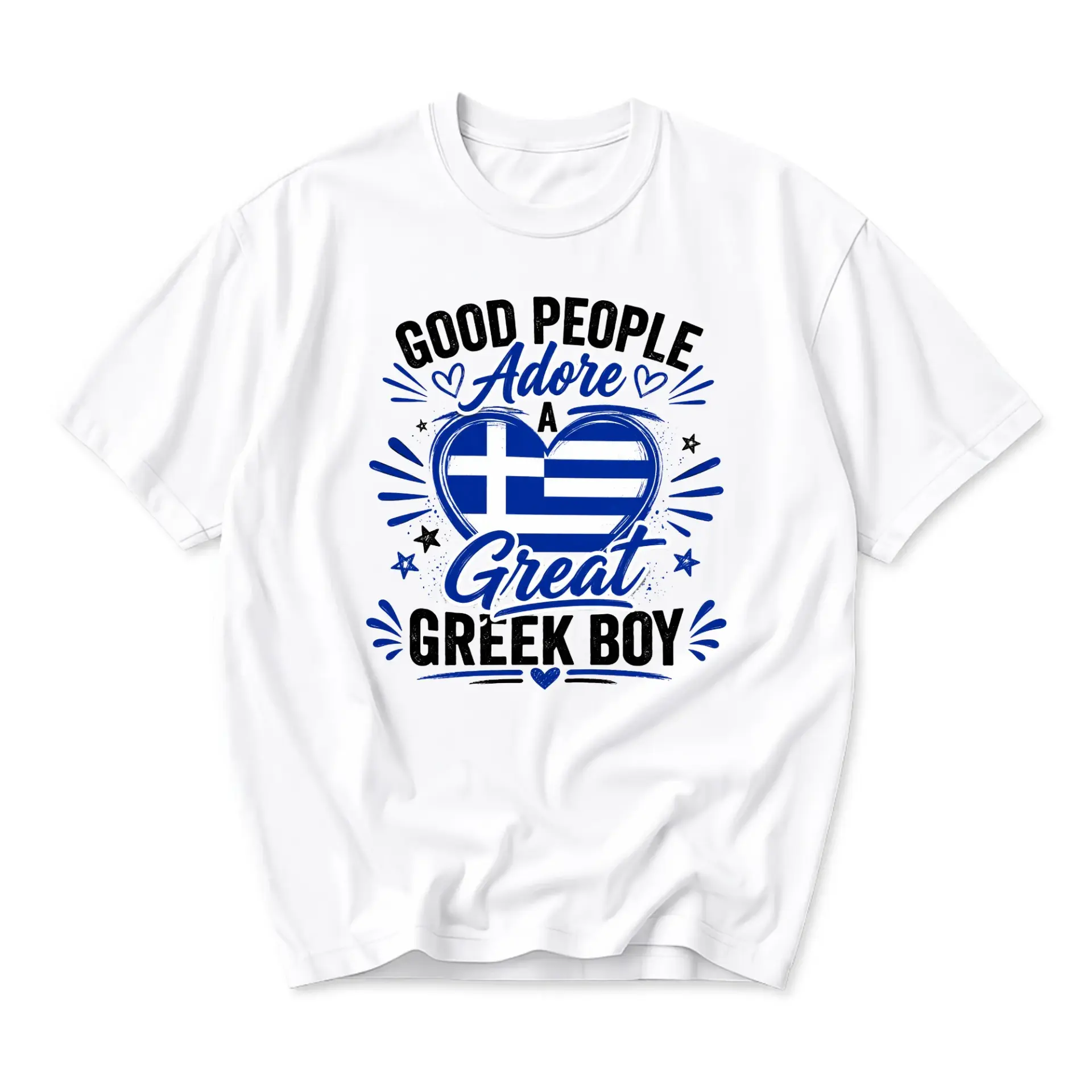 Graphic Tee Good People Adore a Great Greek Boy Heart Flag Design Unisex Crew Neck Casual Short Sleeve Summer Shirt