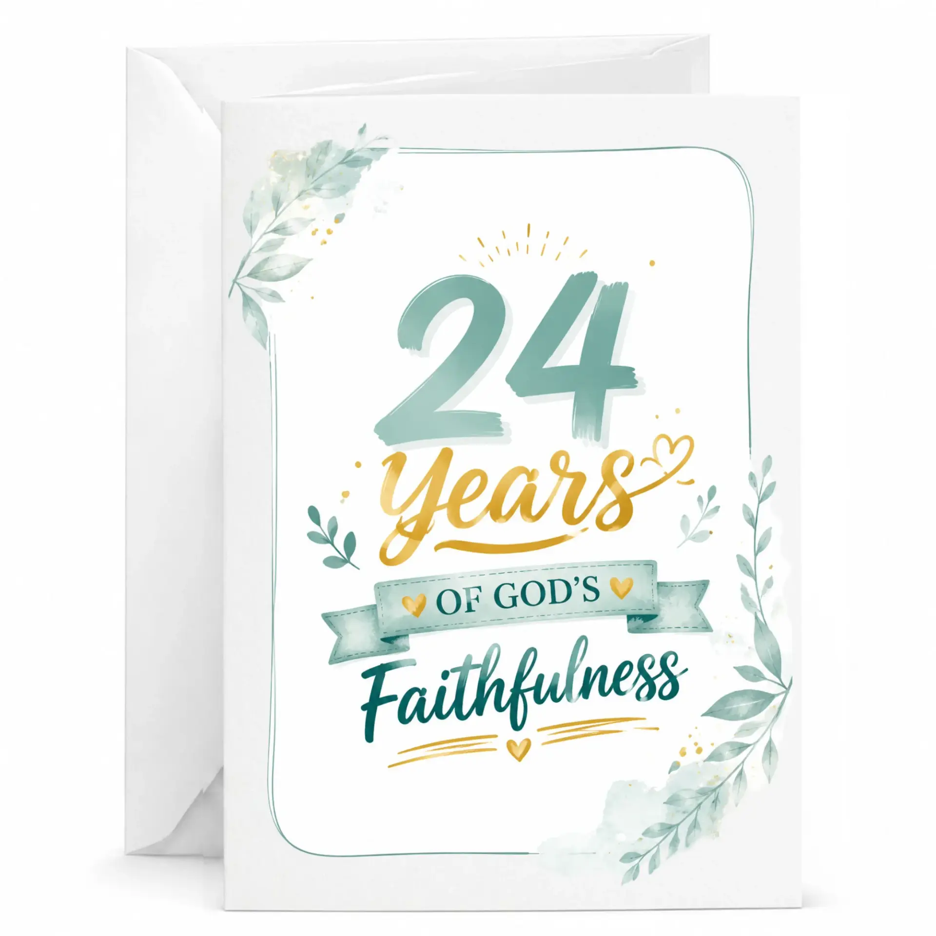 Greeting Card for 24th Anniversary Celebrating 24 Years of God's Faithfulness with Elegant Watercolor Floral Design