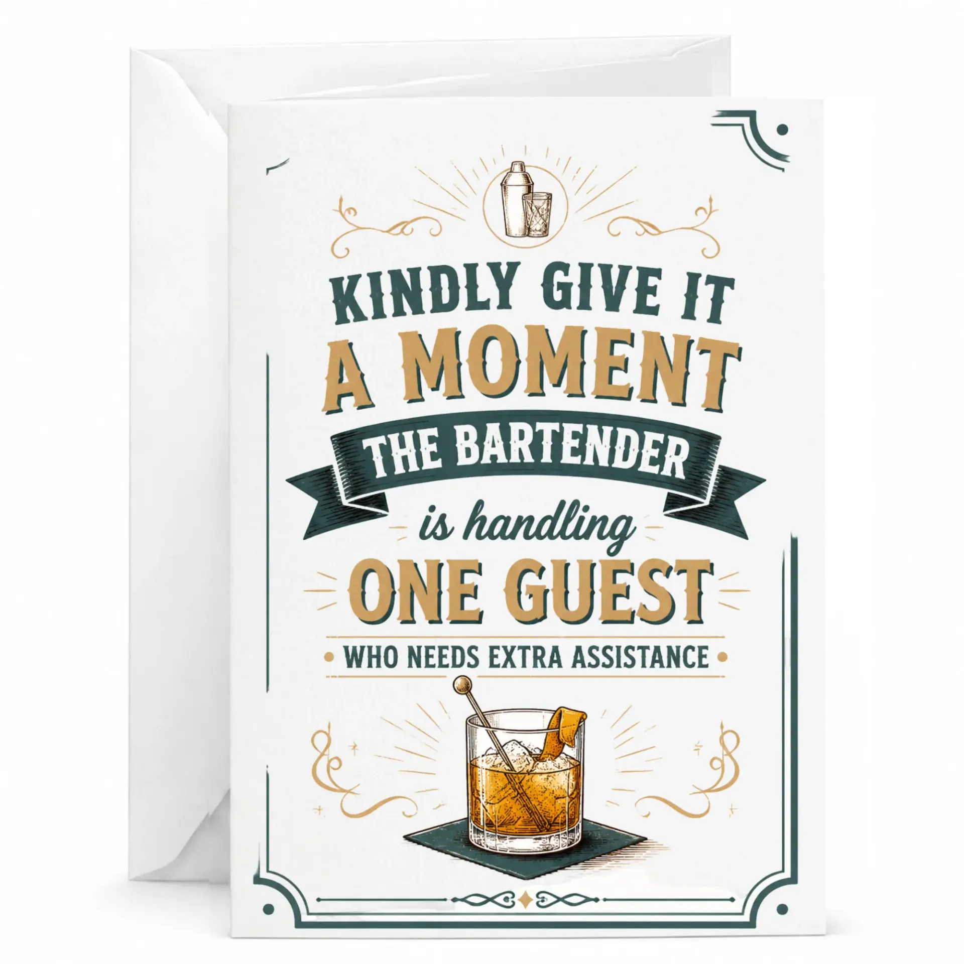 Funny Bartender Greeting Card for Friends and Colleagues Humorous Drink Design 5x7 Inches with White Envelope Included