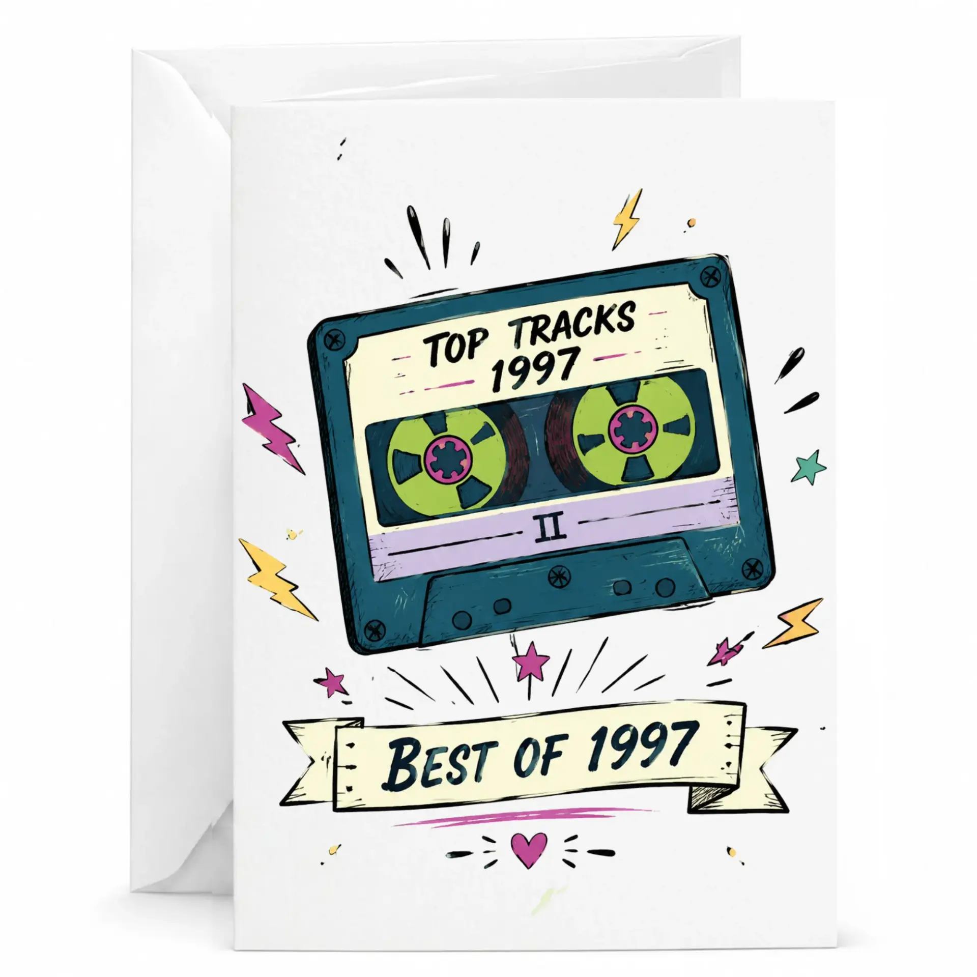 Birthday Card Vintage Cassette Tape Design Retro 1997 Celebration Greeting Card for Milestone Year Anniversary