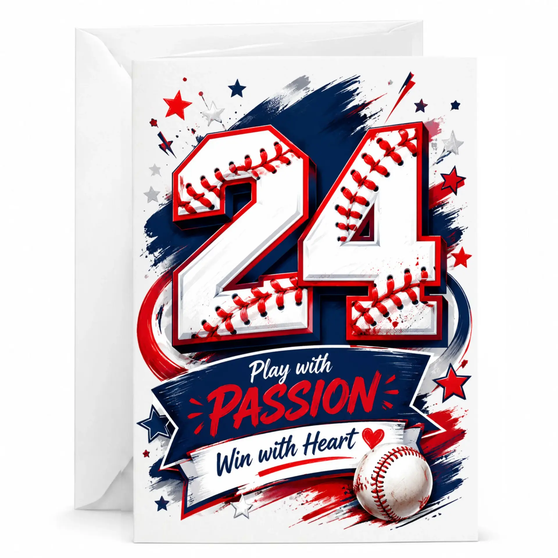 Baseball Themed Greeting Card Featuring Number 24 Design for Sports Fans and Enthusiasts with Matching Envelope