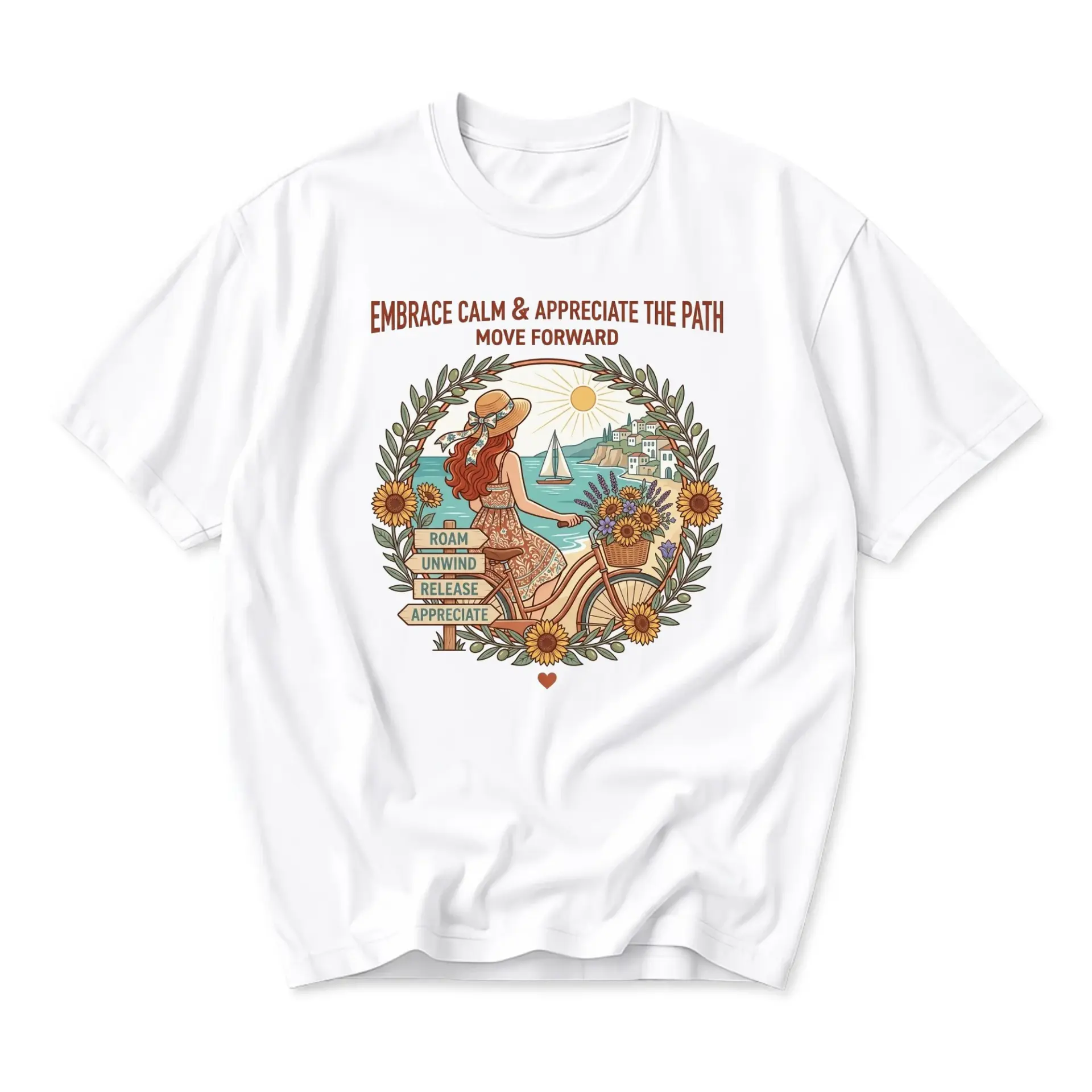 Graphic Tee Embrace Calm and Appreciate the Path Aesthetic Summer Print Casual Unisex Crew Neck Short Sleeve Shirt