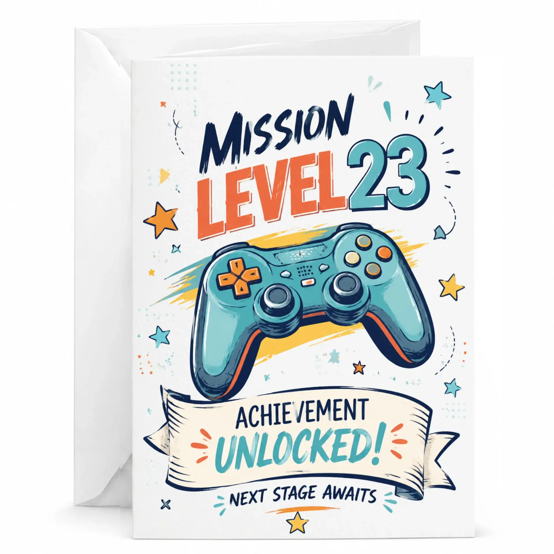 Greeting Card Mission Level 23 Achievement Unlocked Video Game Theme Birthday Card for Gamers