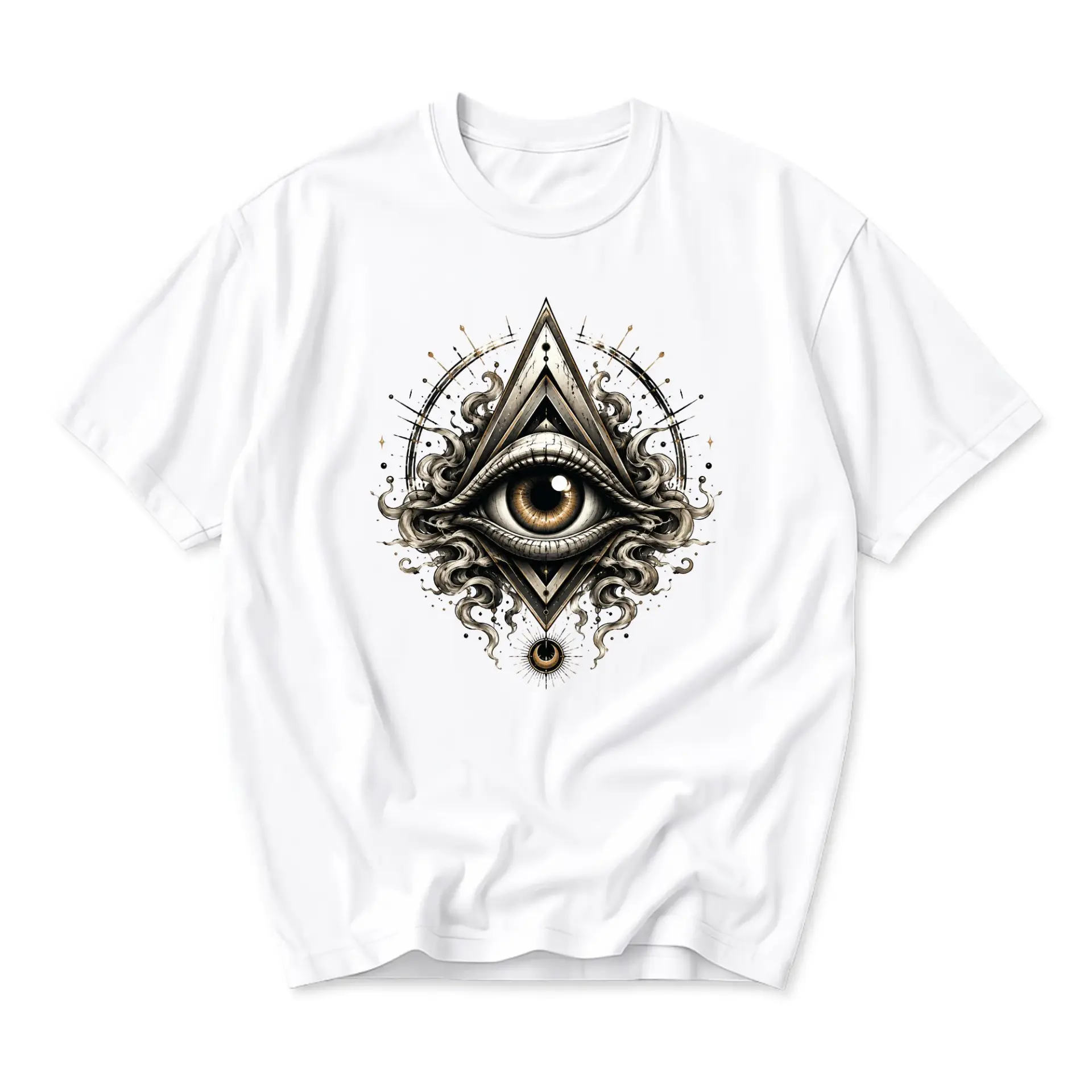 Graphic Tee Unisex Crew Neck T-Shirt with Mystical All Seeing Eye Triangle Art Print for Casual Everyday Wear Apparel