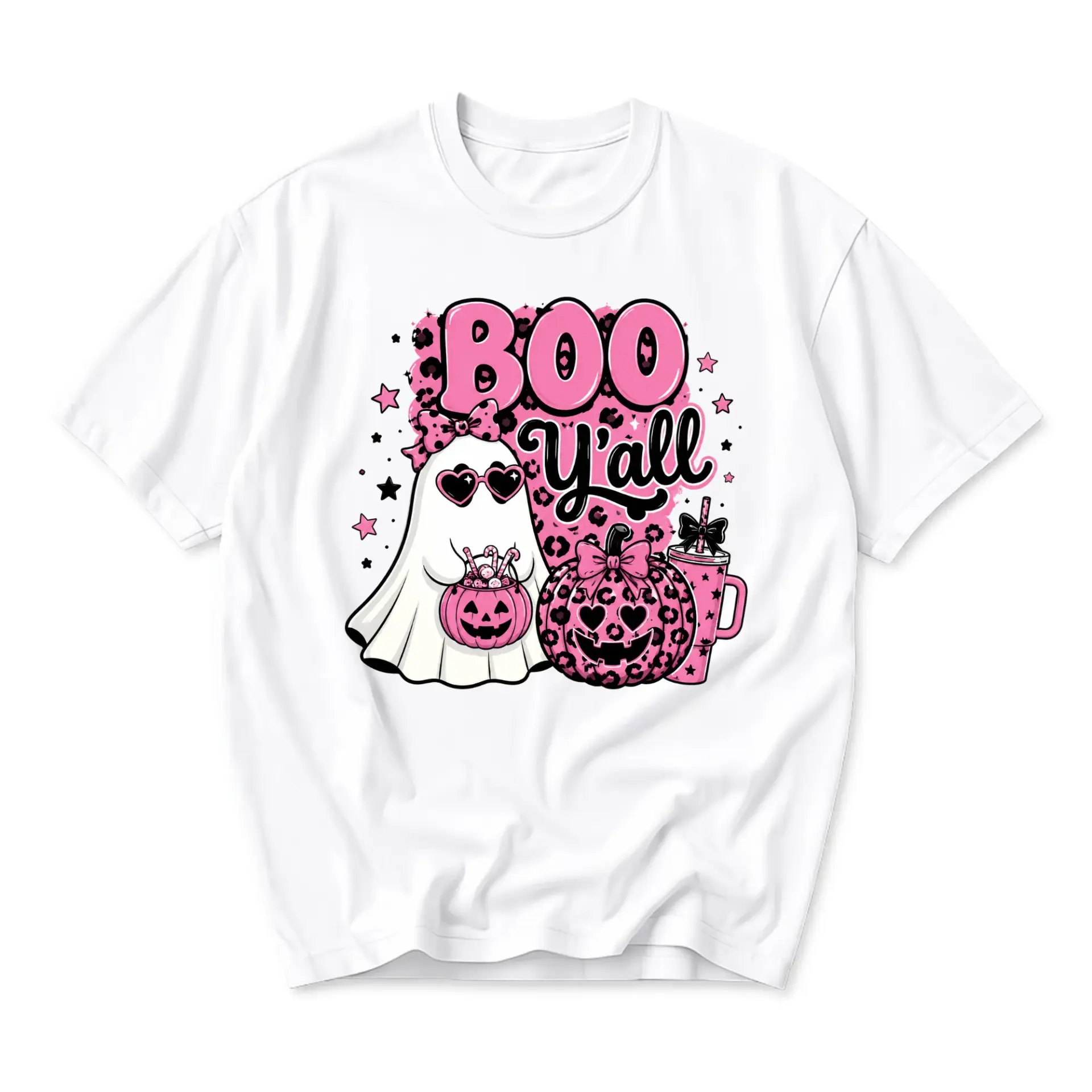 Funny Shirt Boo Yall Halloween Graphic Tee Casual Unisex Short Sleeve Crew Neck Cotton Blend Soft Holiday Top