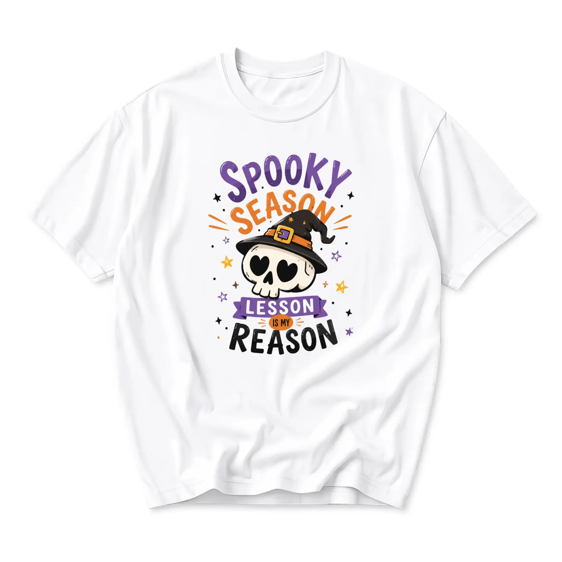 Funny Shirt Spooky Season Lesson Is My Reason Graphic Tee for Fall Enthusiasts Unisex Casual Crew Neck Soft Cotton