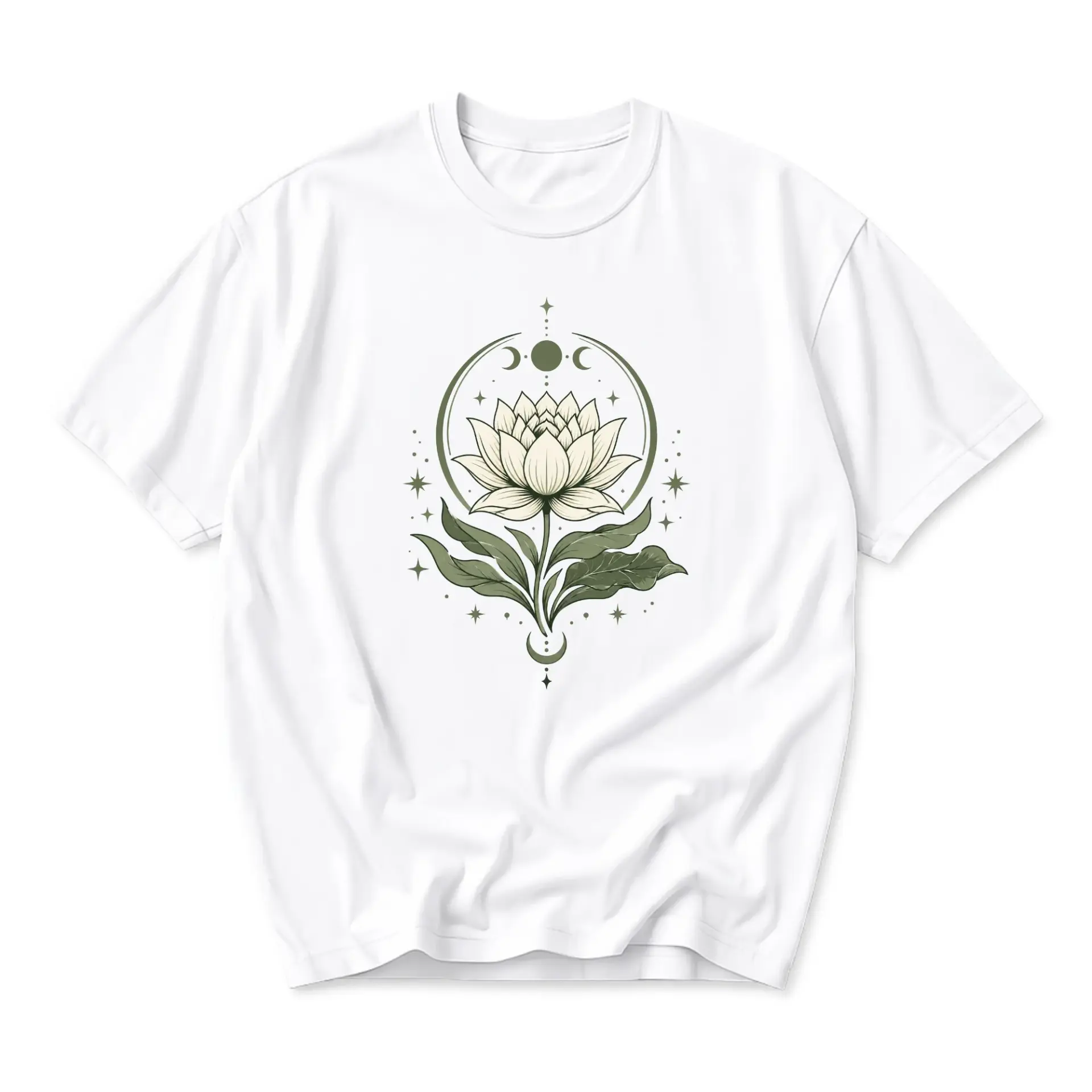 Graphic Tee Unisex Lotus Flower Celestial Art Print Soft Cotton Everyday Casual Wear Comfortable Short Sleeve Shirt