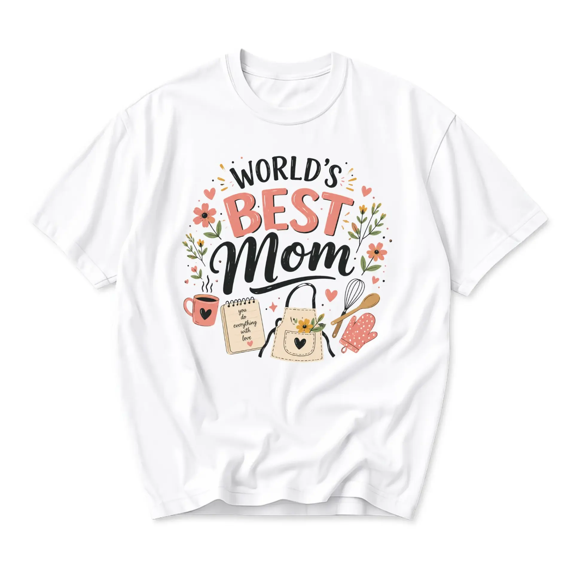 Graphic Tee World's Best Mom Casual Unisex Shirt for Everyday Wear Gift for Mother Figure Soft Cotton Crew Neck