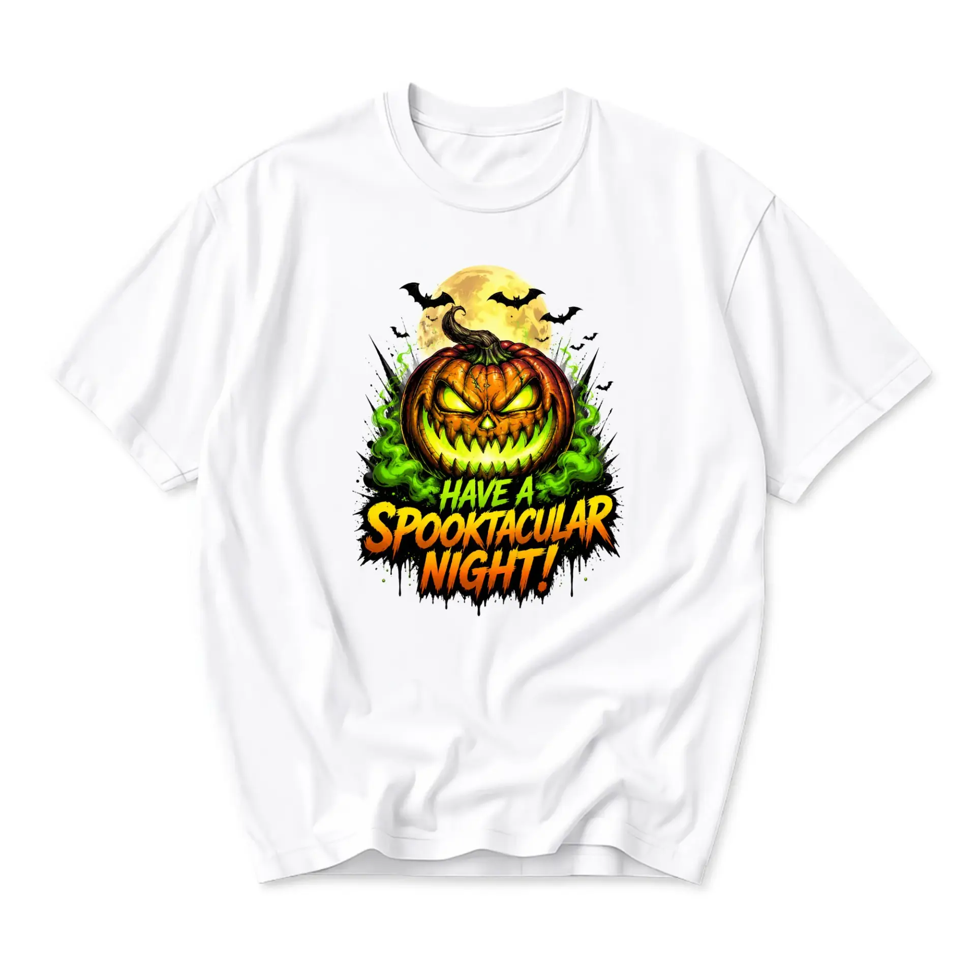 Graphic Tee Have a Spooktacular Night Halloween Pumpkin Print Unisex Crew Neck Casual Cotton Blend Short Sleeve Shirt