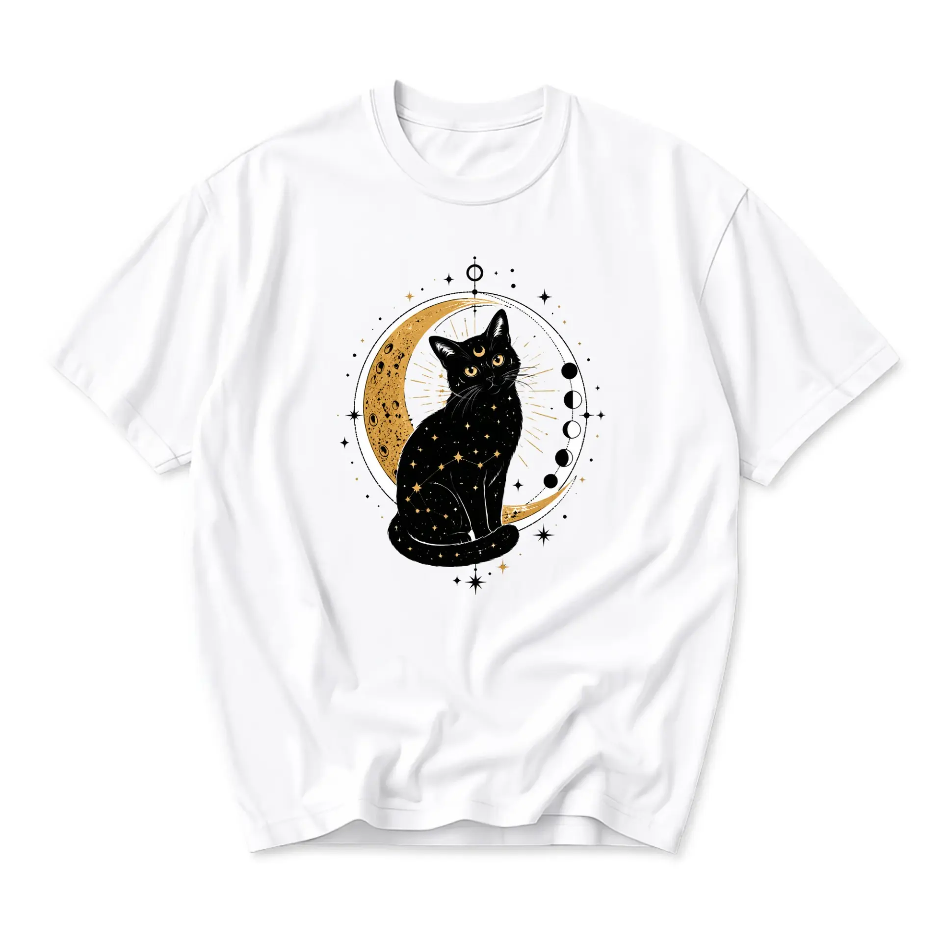 Graphic Tee Celestial Black Cat Moon Celestial Illustration Unisex Cotton Crew Neck Casual Everyday Short Sleeve