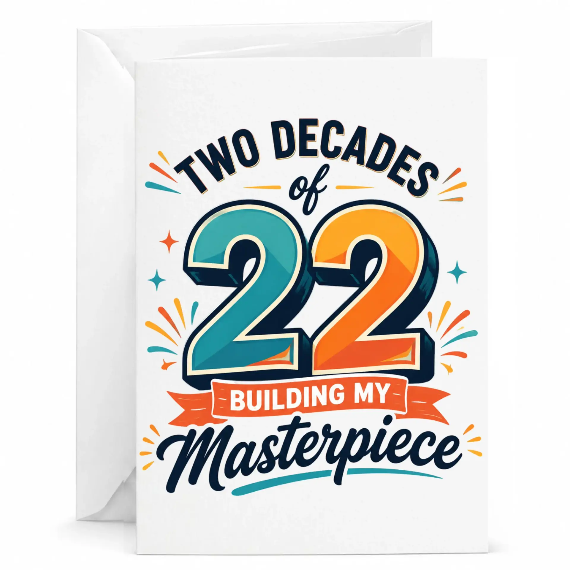 Birthday Card Two Decades of 22 Building My Masterpiece Greeting Card for Milestone Celebration with White Envelope