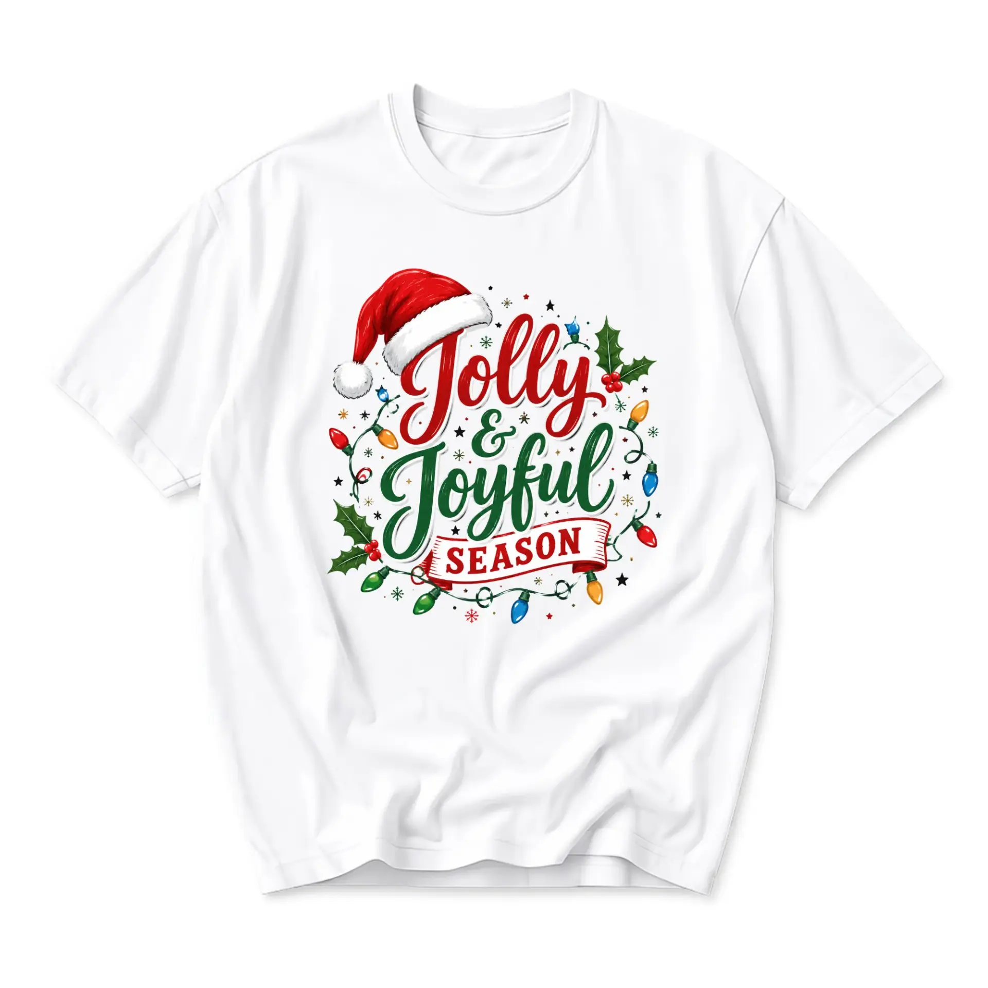 T-shirt Jolly and Joyful Season Holiday Graphic Tee Unisex Casual Crew Neck Short Sleeve Cotton Blend Shirt