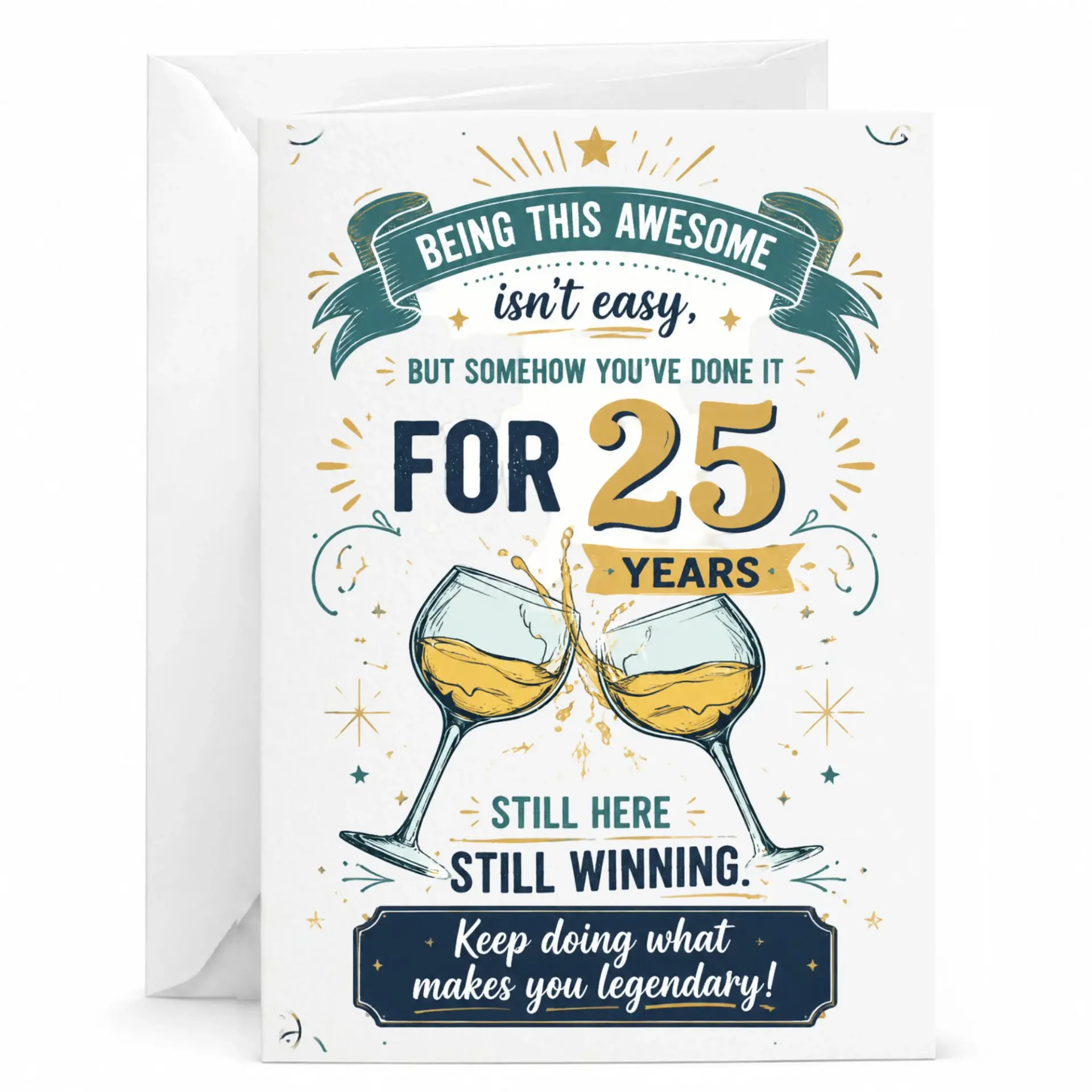 Funny 25th Anniversary Card for 25 Years of Being Awesome Greeting Card for Milestone Celebration with White Envelope