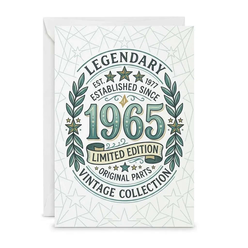 Birthday Greeting Card Legendary Since 1965 Vintage Style Design Heavyweight Matte Stationery For Milestone Anniversary