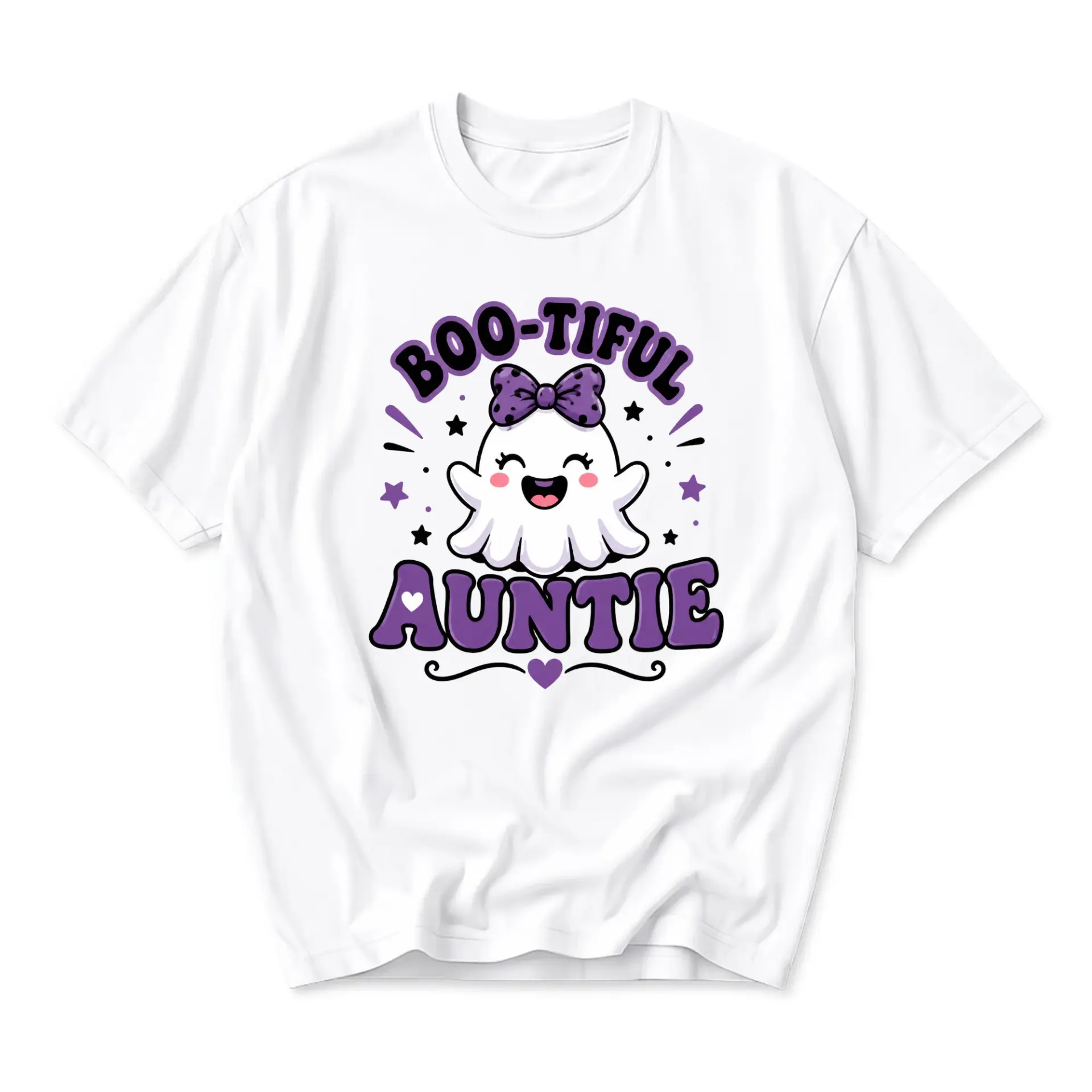 Funny Shirt Boo-Tiful Auntie Halloween Graphic Tee Cute Spooky Ghost Design Unisex Casual Short Sleeve Apparel Top