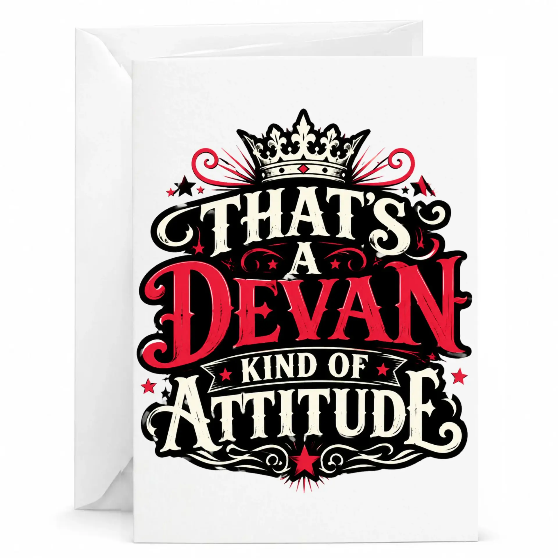 Funny Greeting Card That Is a Devan Kind of Attitude Personalized Name Quote Stationery for Friends and Family