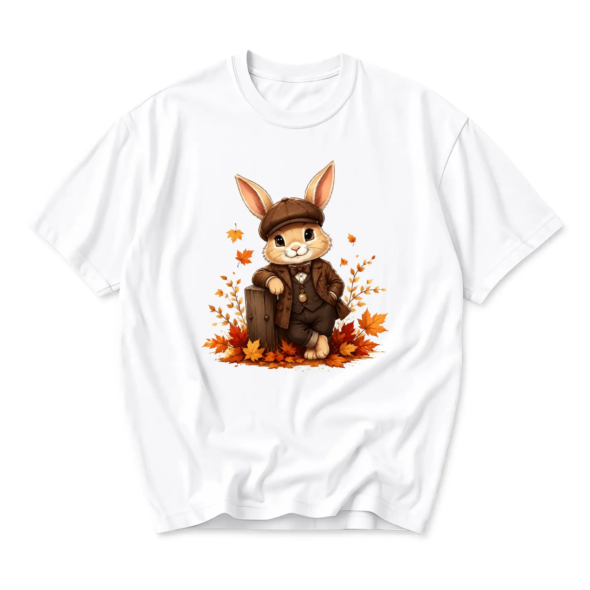 T-shirt Graphic Tee Featuring an Elegant Rabbit in Autumn Attire Stylish Unisex Crew Neck Casual Everyday Wear Top