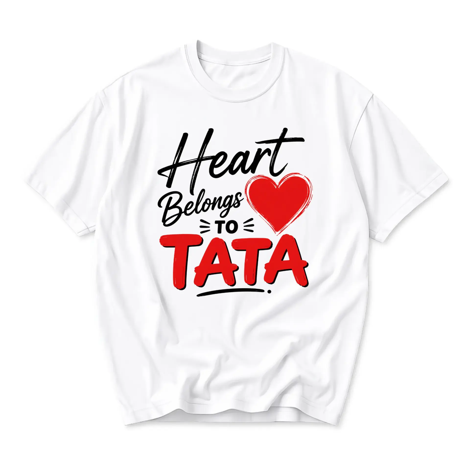Graphic Tee Heart Belongs to Tata Unisex Casual Crew Neck T-Shirt Soft Breathable Cotton Blend Everyday Apparel