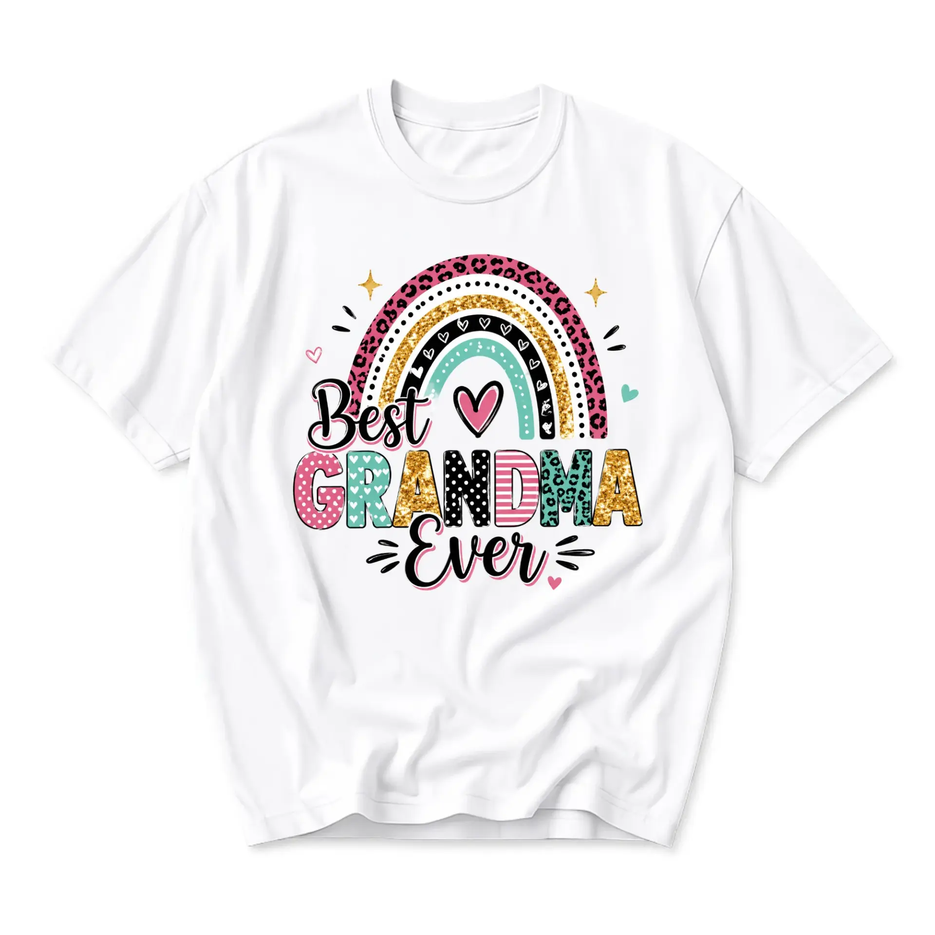 Graphic Tee Best Grandma Ever Rainbow Leopard Print Unisex Crew Neck Shirt