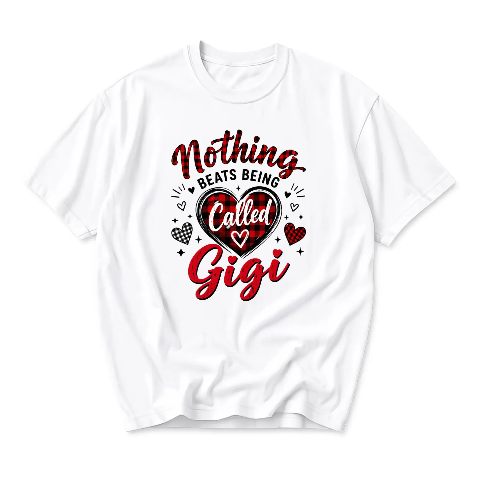Graphic Tee Nothing Beats Being Called Gigi Red Plaid Heart Print Unisex Crew Neck Casual Everyday Short Sleeve Shirt