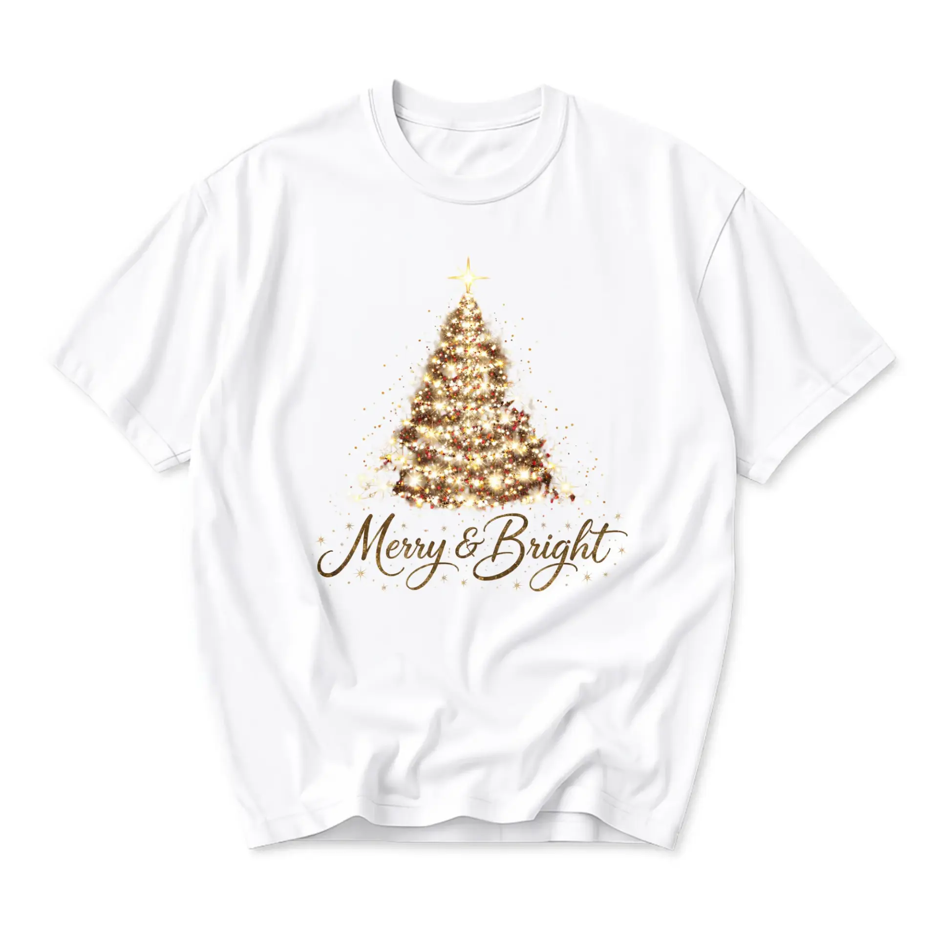 Graphic Tee Merry and Bright Christmas Tree Holiday Shirt Unisex Casual