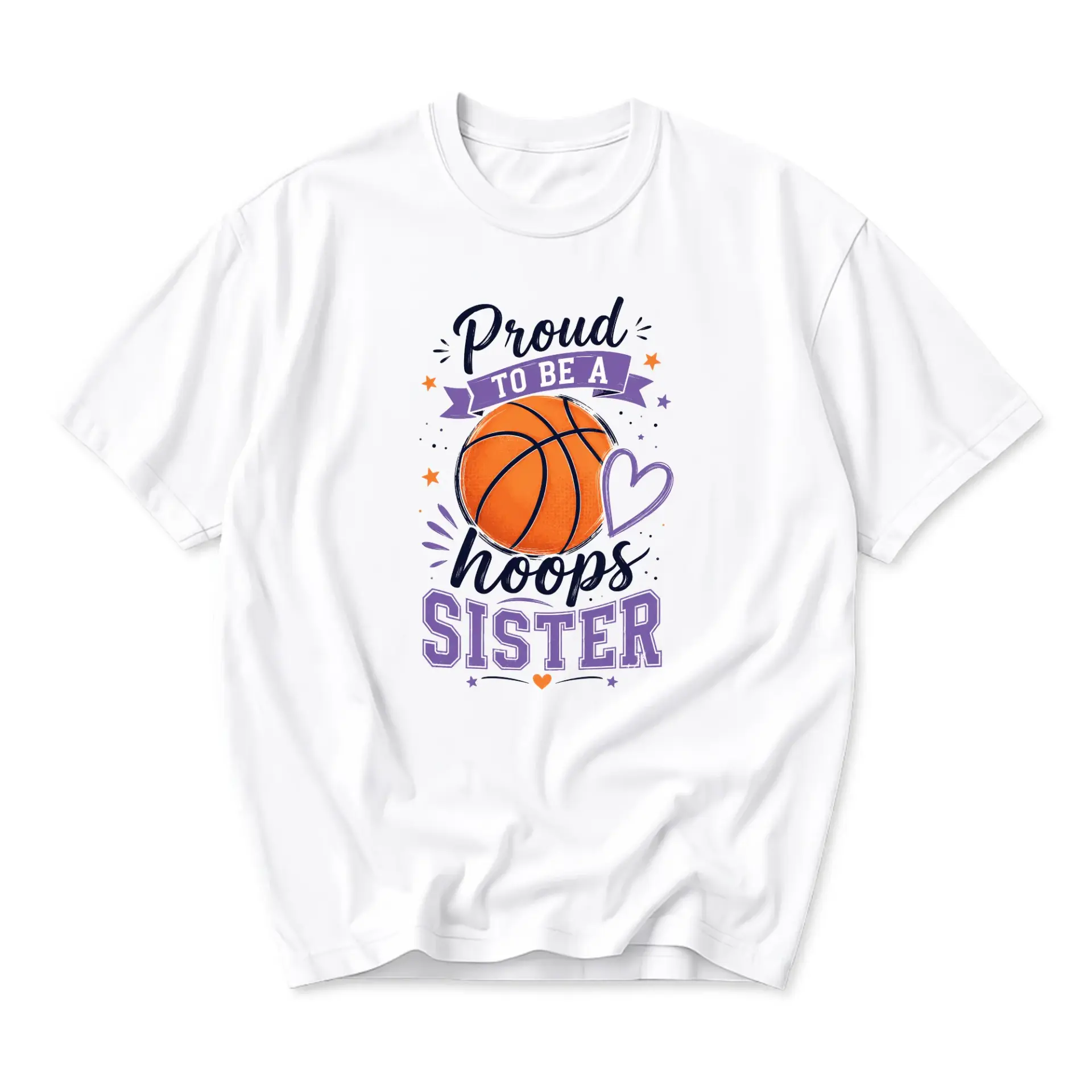 Graphic Tee Proud to Be a Hoops Sister Basketball Design Unisex Crew Neck Everyday Casual Short Sleeve Cotton Shirt