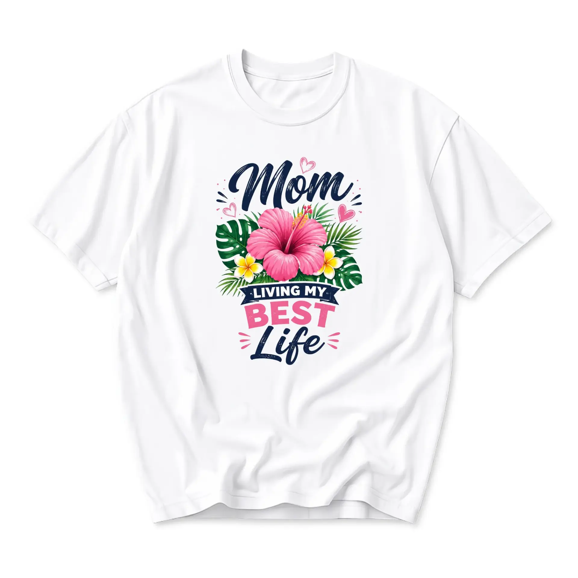 Graphic Tee Mom Living My Best Life Floral Tropical Print Unisex Cotton Crew Neck Casual Short Sleeve Summer Shirt