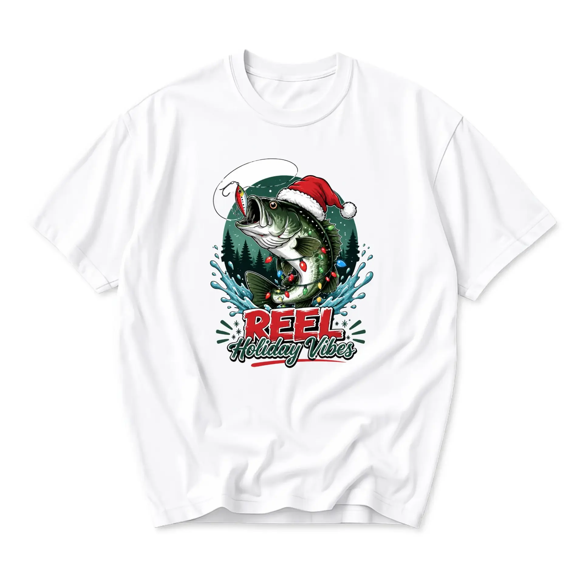 Graphic Tee Reel Holiday Fishing T-Shirt Unisex Crew Neck Cotton Blend