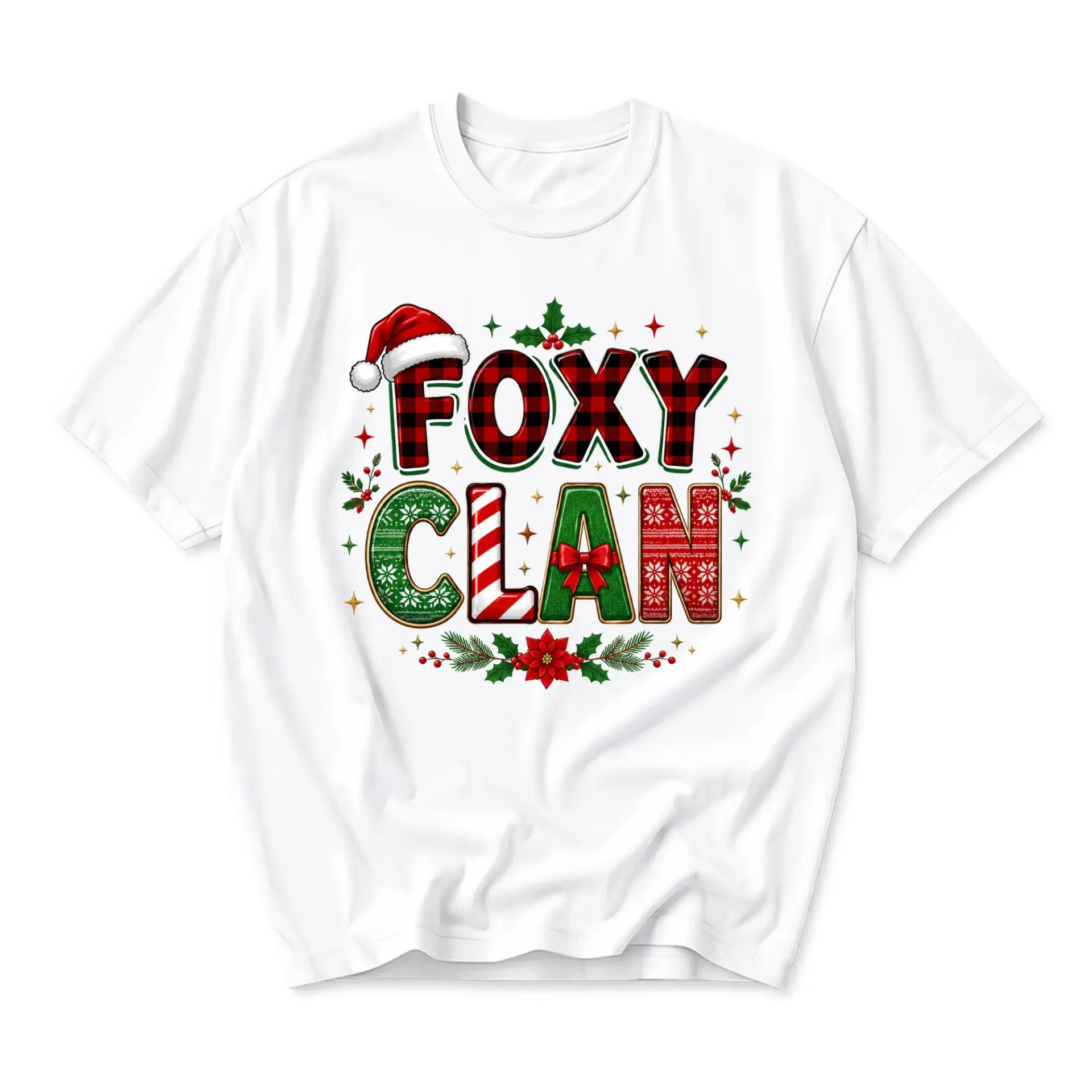 Graphic Tee Foxy Clan Holiday Themed Unisex Crew Neck T-Shirt for Festive