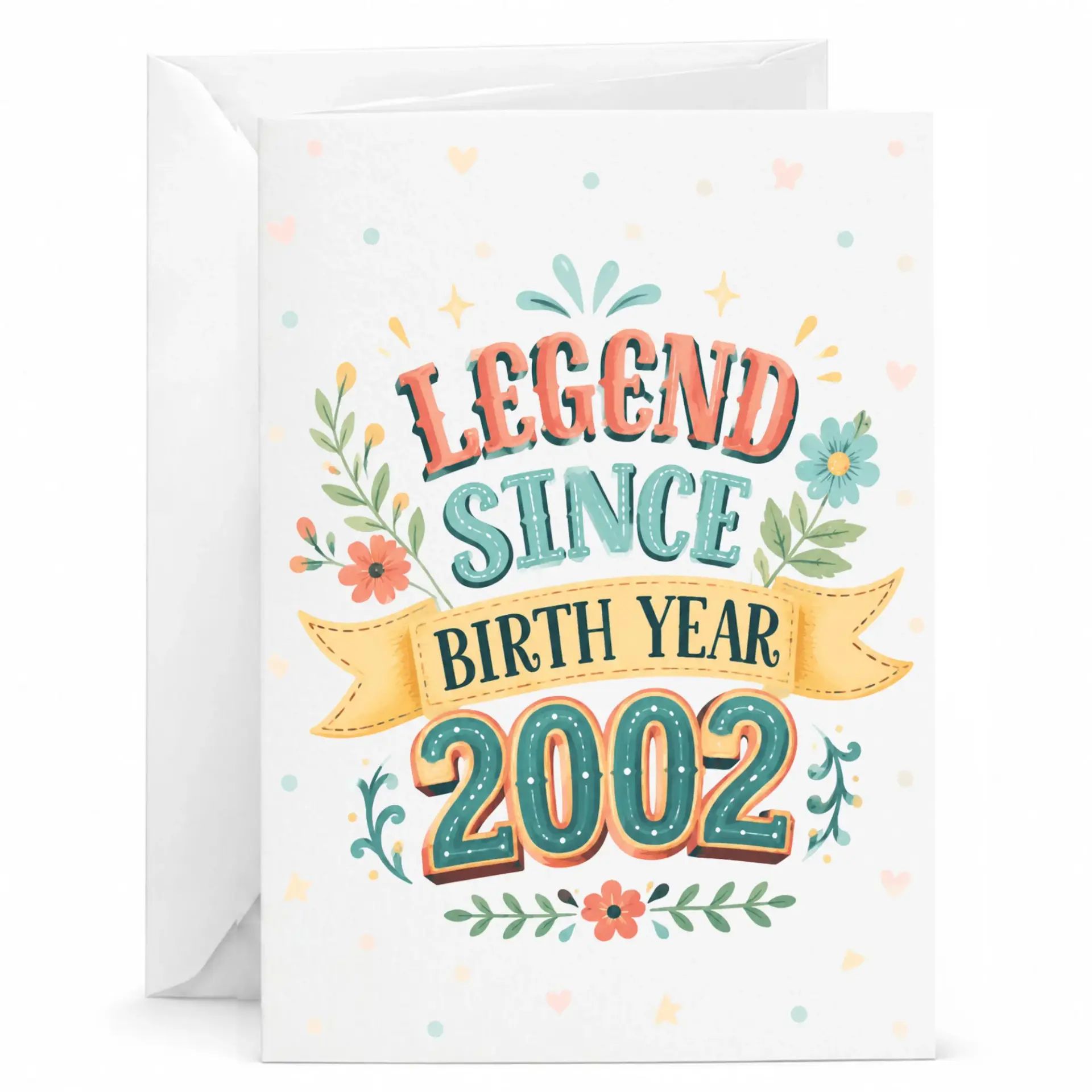 Birthday Card Legend Since 2002 Retro Floral Greeting Card for Milestone Year Anniversary and Celebration