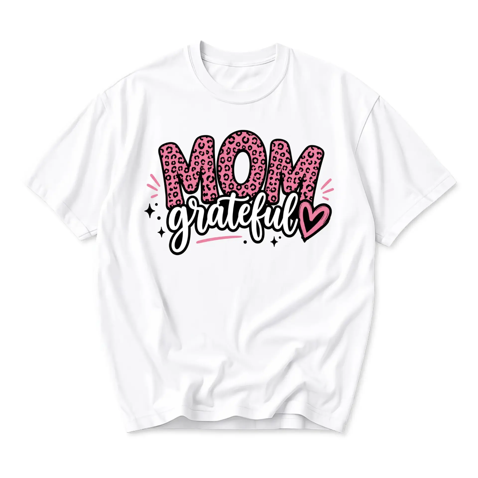 Graphic Tee Mom Grateful Leopard Print Heart Design Unisex Casual Everyday Crew Neck Soft Comfortable Cotton T-Shirt