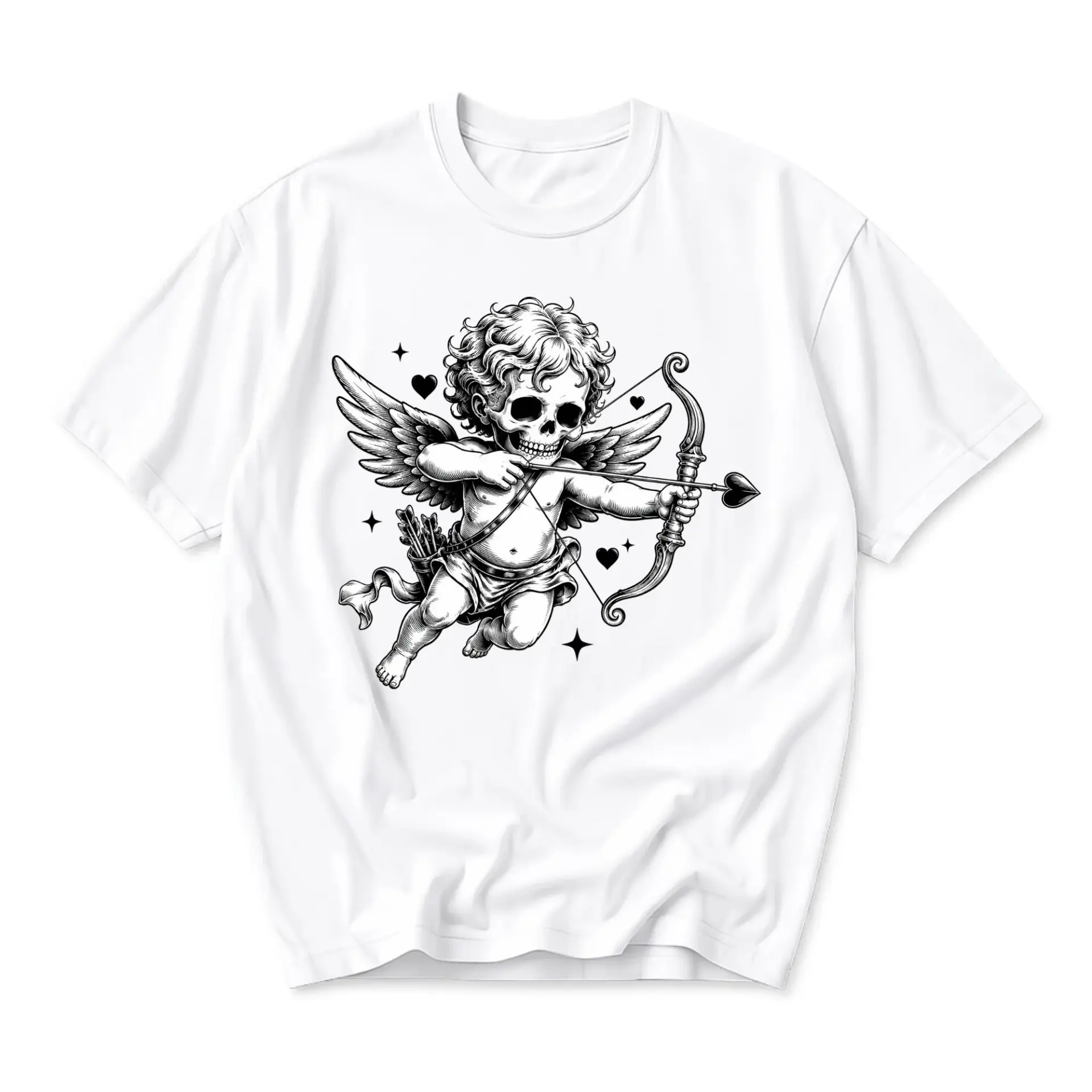 Graphic Tee Skull Cupid Cupid Archer Illustration Unisex Crew Neck Short Sleeve Casual Cotton Blend Shirt White