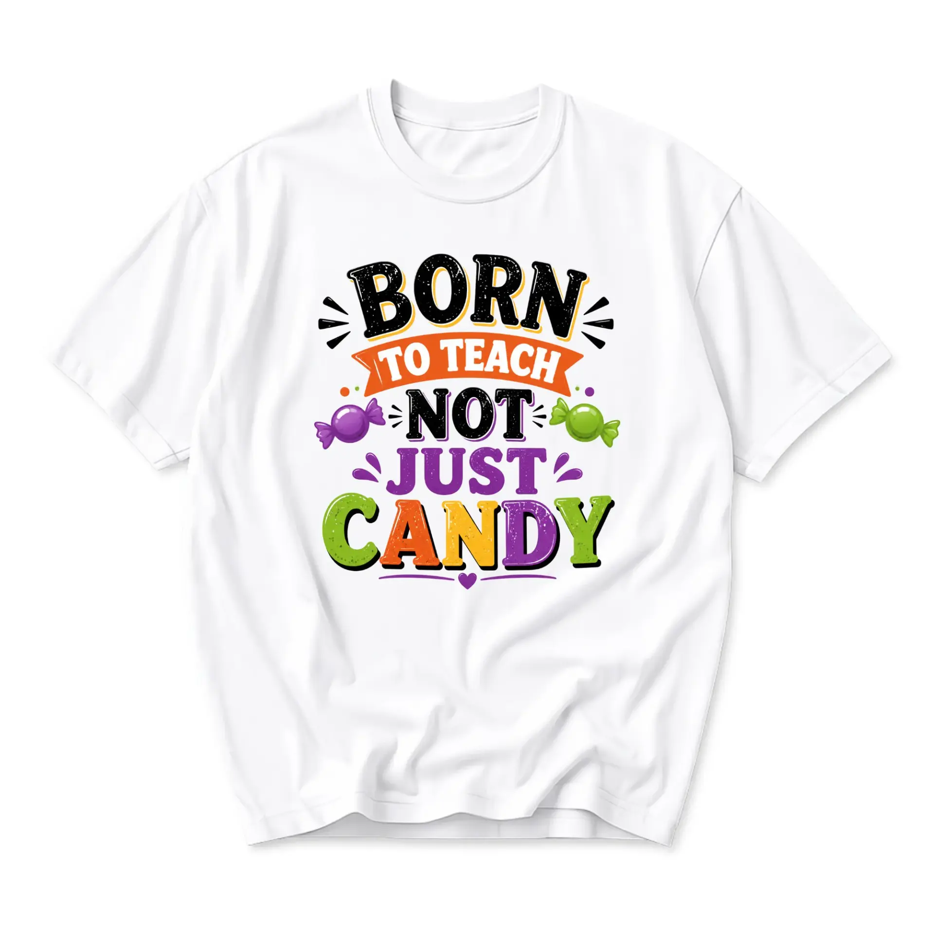 Funny Shirt Born to Teach Not Just Candy Graphic Tee Unisex Crew Neck Short Sleeve Casual Cotton Blend Top for Educators