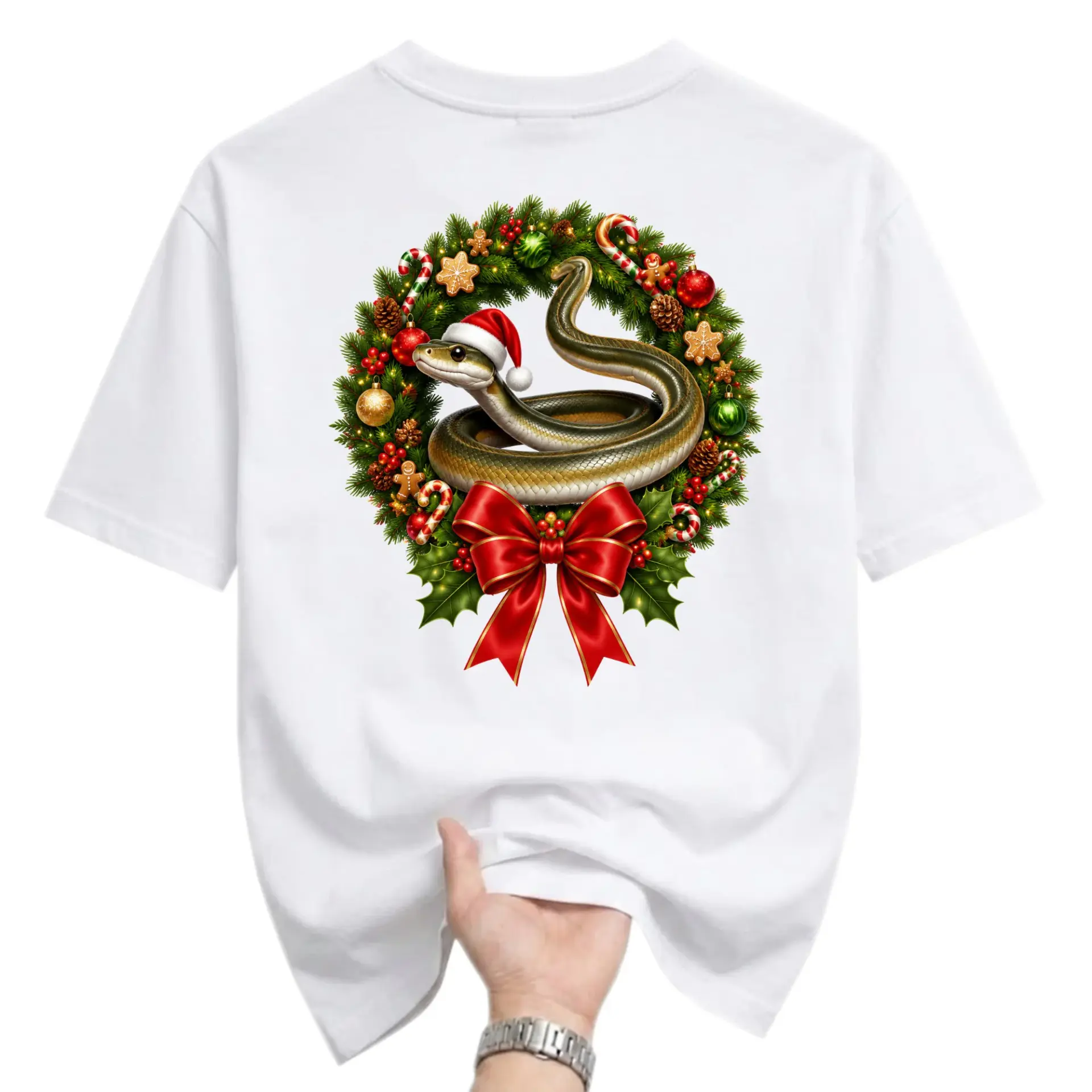 Graphic Tee Christmas Wreath Unisex Crew Neck Shirt Festive Reptile Holiday Apparel for Casual Everyday Wear