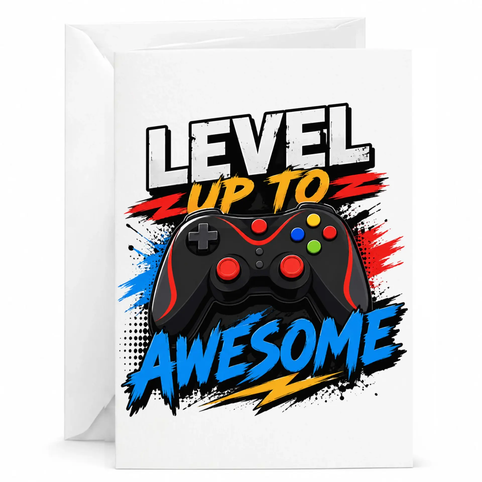 Funny Gaming Greeting Card Level up to Awesome Design for Video Game Lovers Featuring Console Controller Illustration