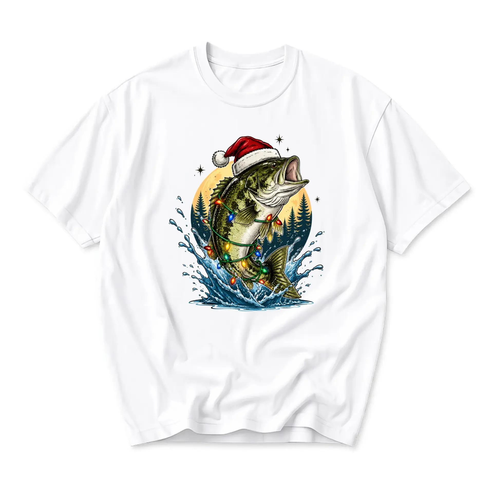 Graphic Tee Christmas Fishing Shirt Festive Holiday Illustration Unisex