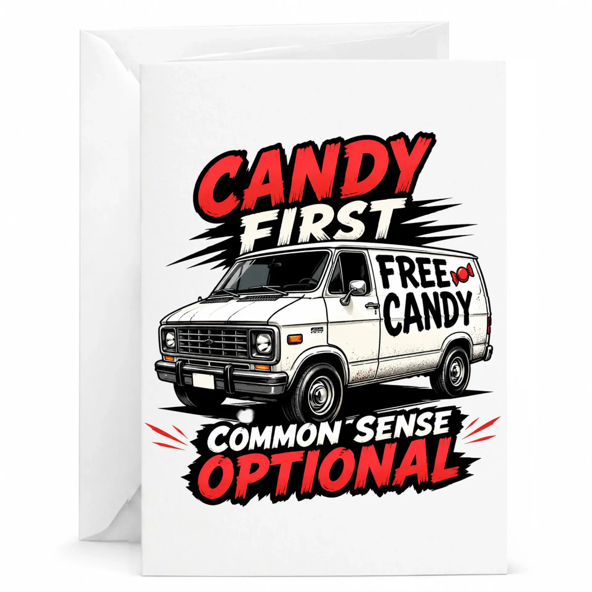 Funny Candy First Optional Greeting Card with Matching Envelope for Sarcastic Humor and Jokes
