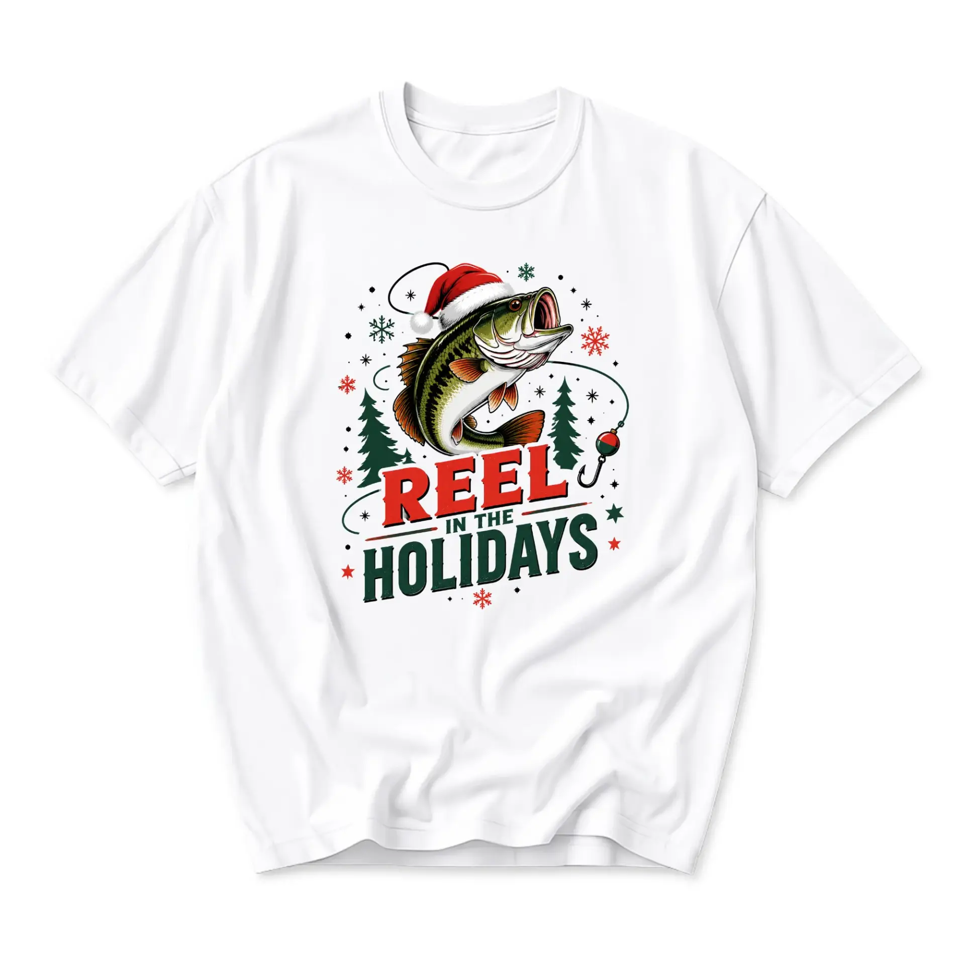 Funny Shirt Reel in the Holidays Graphic Tee Unisex Fishing Christmas