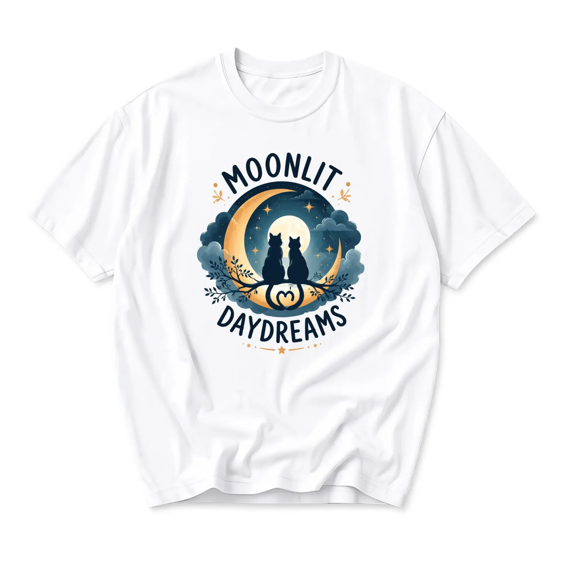 T-shirt Moonlit Daydreams Graphic Tee Artistic Celestial Cat Illustration Unisex Crew Neck Everyday Casual Apparel
