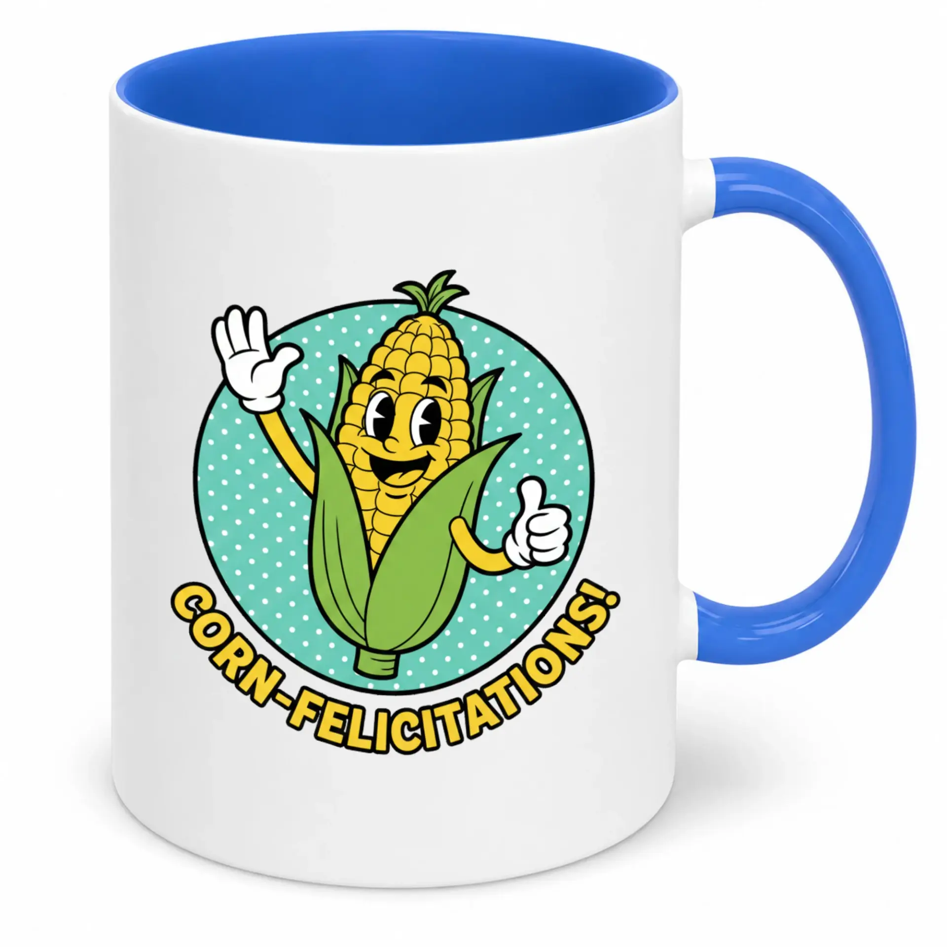Funny Corn Felicitations Coffee Mug Humorous Pun Ceramic Beverage Cup for Friends Family Coworkers 11oz or 15oz Capacity