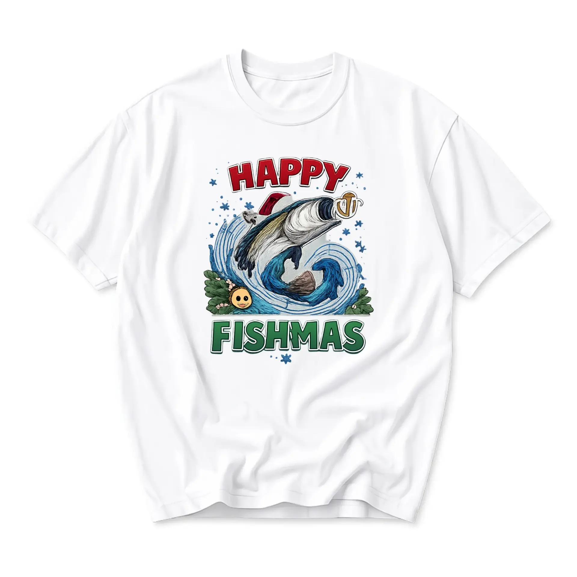 Funny Shirt Happy Fishmas Graphic Tee Holiday Fishing Themed Unisex Crew