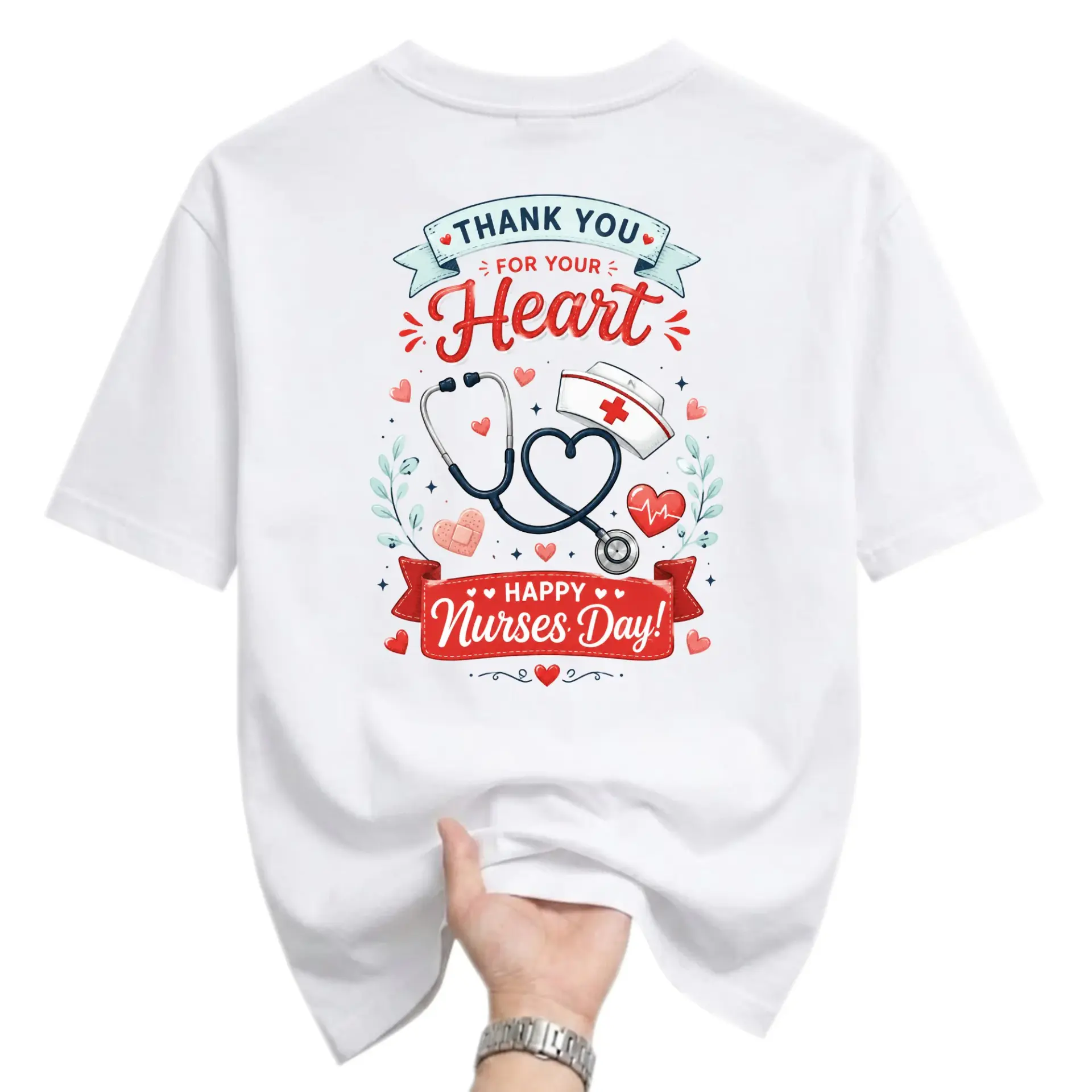T-shirt Nurses Day Graphic Tee Thank You for Your Heart Medical Professional Apparel Unisex Crew Neck Casual White Top