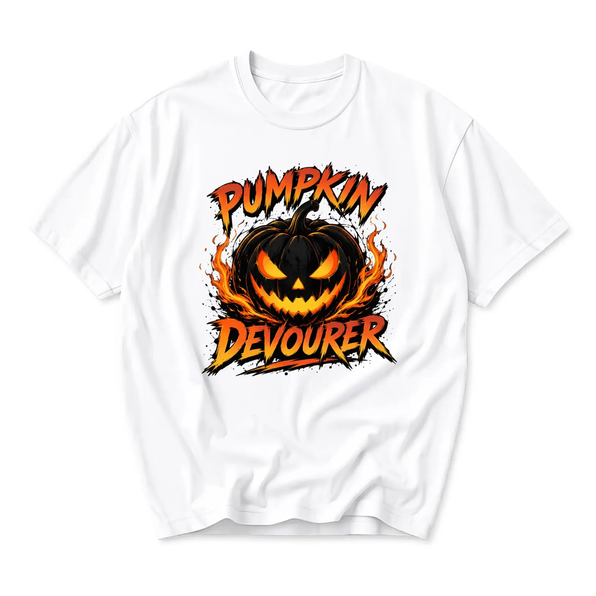 Graphic Tee Pumpkin Devourer Halloween Spooky Season Unisex Crew Neck T-Shirt Comfortable Casual Everyday Apparel