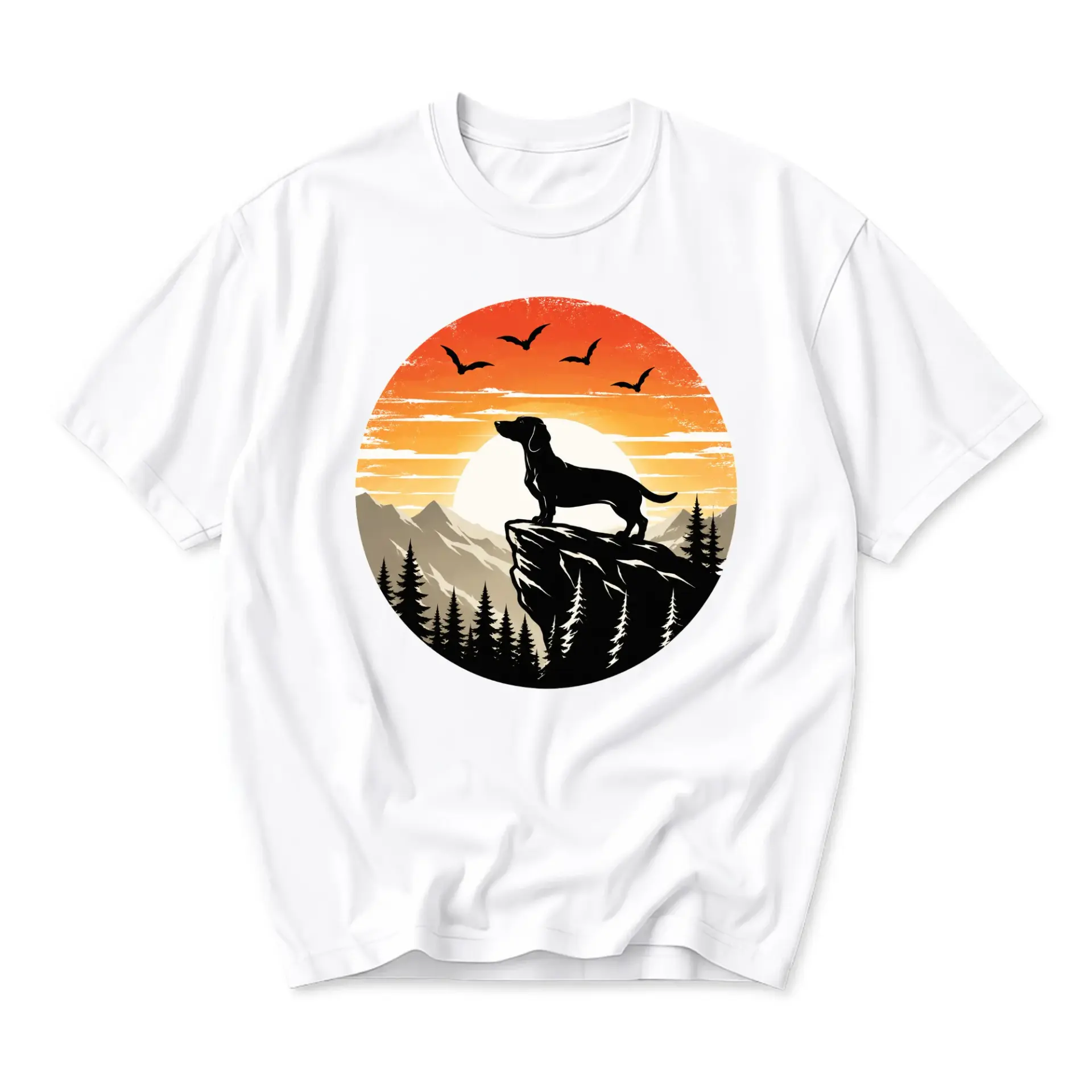 Graphic Tee Unisex Dachshund Mountain Sunset Silhouette Print Short Sleeve Everyday Casual Crew Neck Cotton Shirt