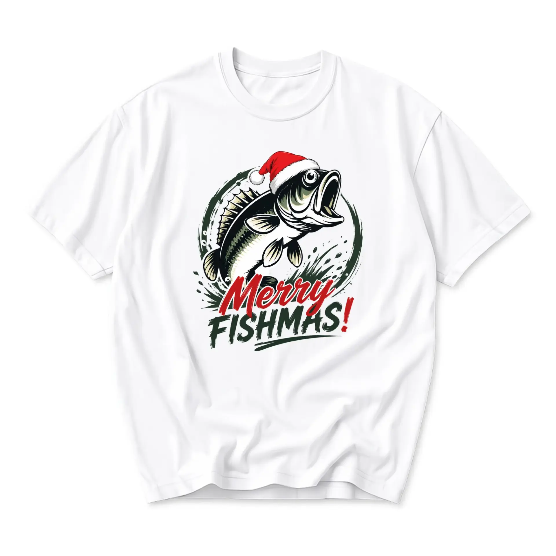 Funny Shirt Merry Fishmas Holiday Graphic Tee Unisex Short Sleeve Crew Neck