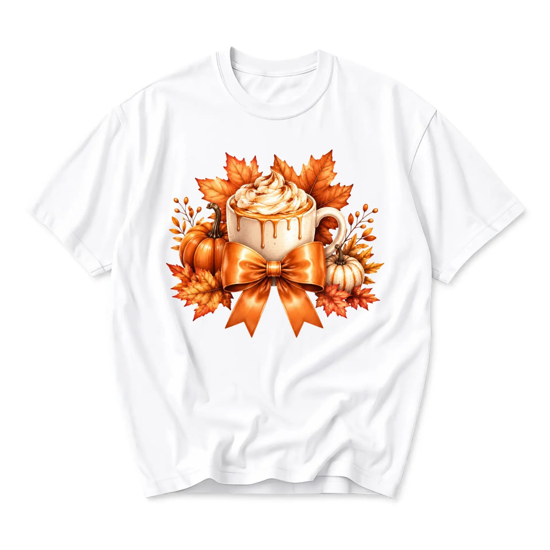 Graphic Tee Autumn Pumpkin Spice Coffee Mug Illustration Unisex Casual Crew Neck Comfortable Cotton Blend Shirt